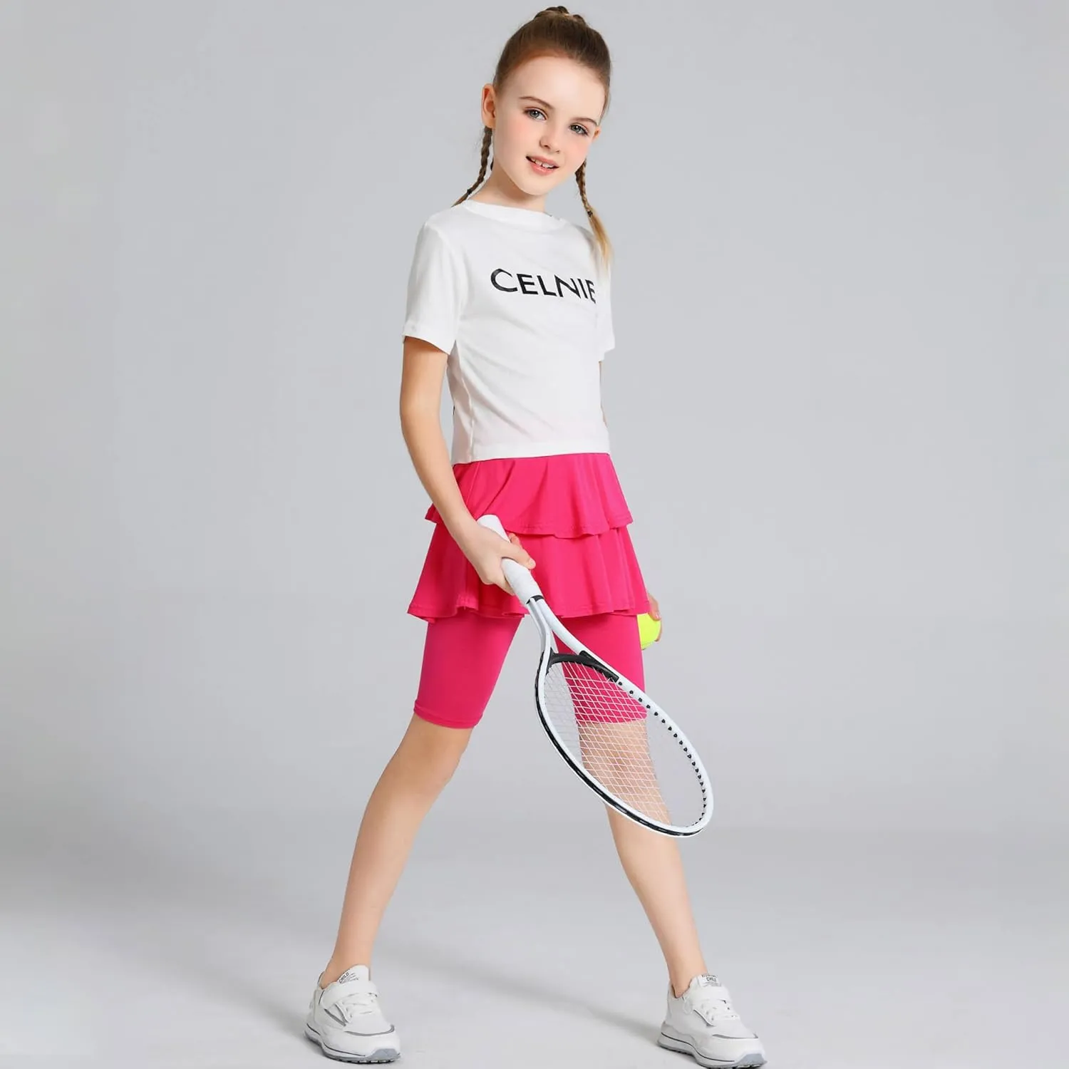 Girls 4-12 Years Knee-Length Skirted Leggings, Summer Stretchy Athletic Pants for Toddler Kids - Breathable & Durable
