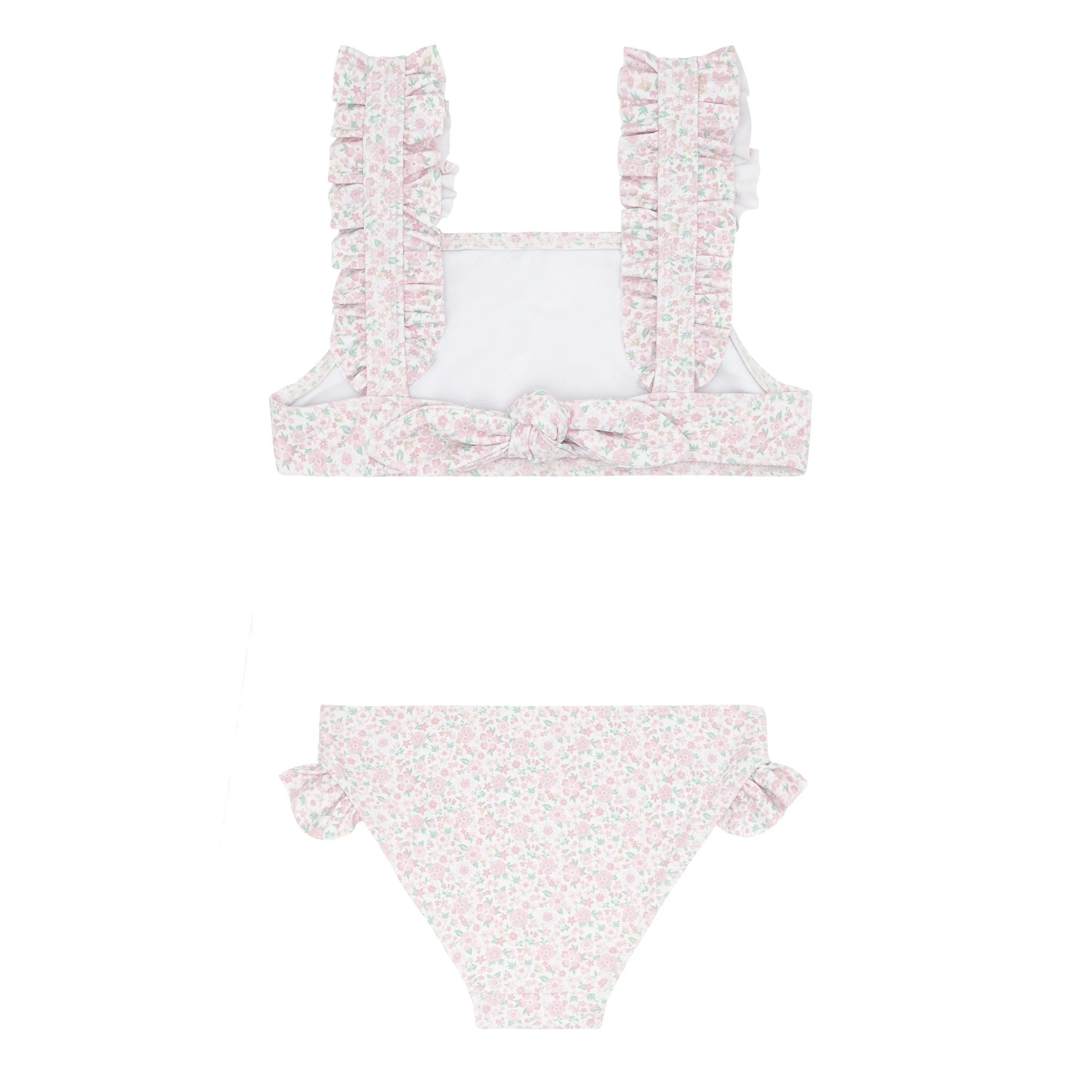 girls antique floral ruffle strap bikini