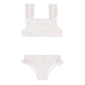 girls antique floral ruffle strap bikini