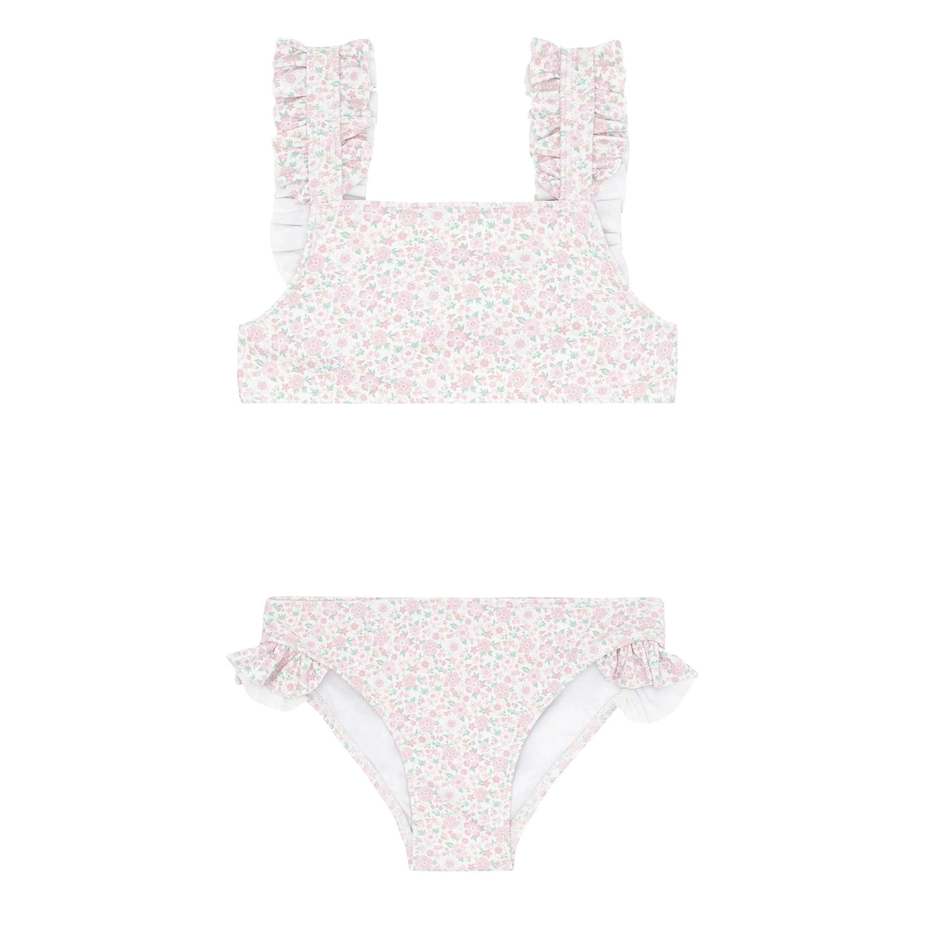 girls antique floral ruffle strap bikini