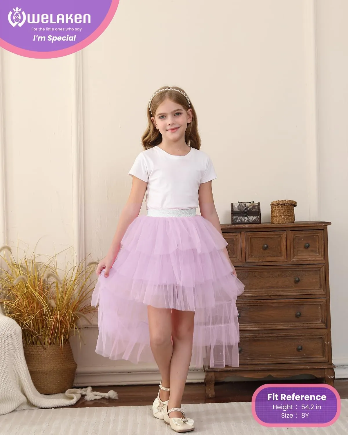 Girls Layered Tutu Skirts Elastic Waist Tulle High-Low Skorts Dance Party Outfits