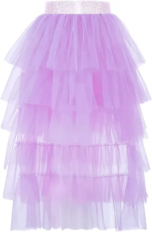 Girls Layered Tutu Skirts Elastic Waist Tulle High-Low Skorts Dance Party Outfits