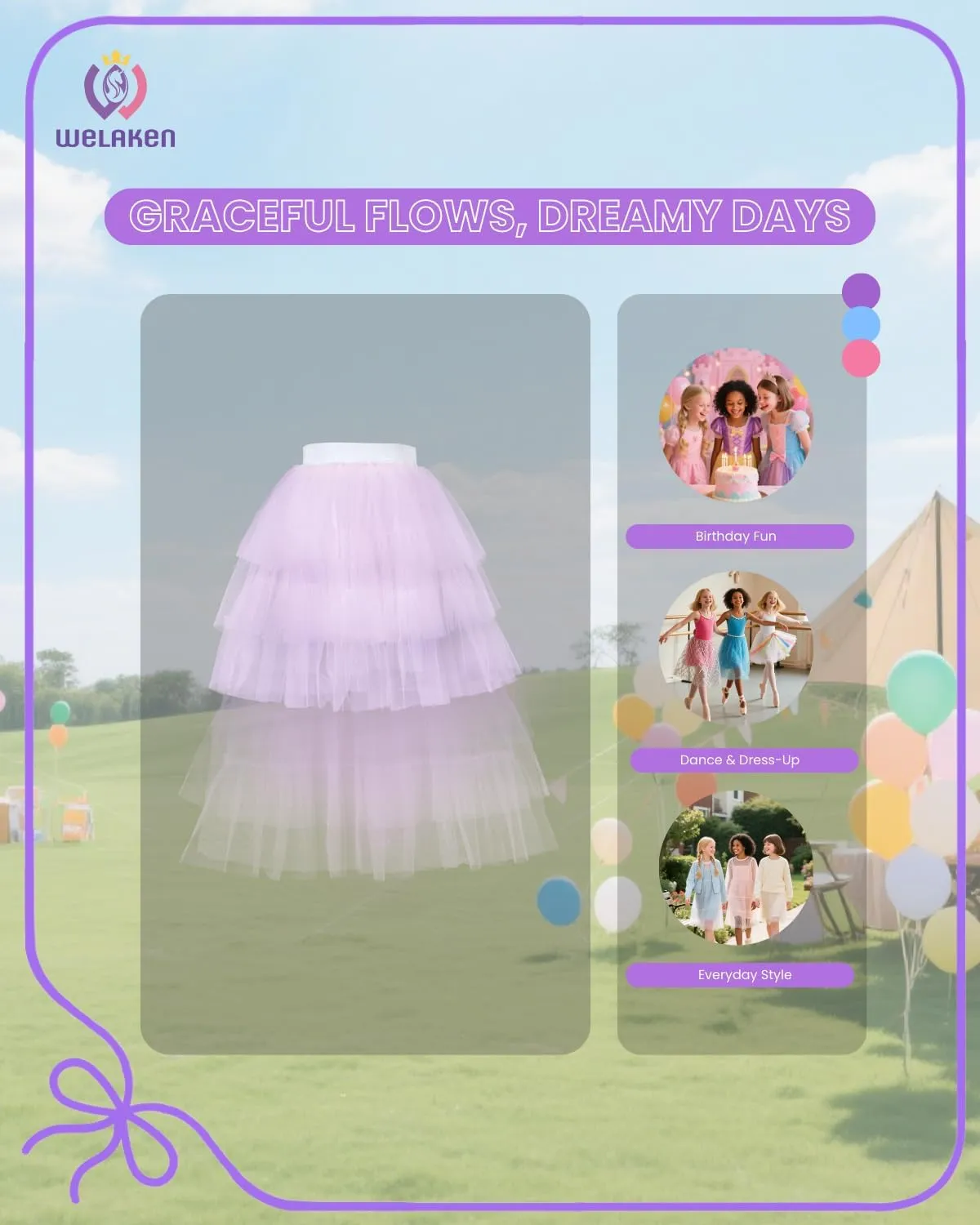 Girls Layered Tutu Skirts Elastic Waist Tulle High-Low Skorts Dance Party Outfits