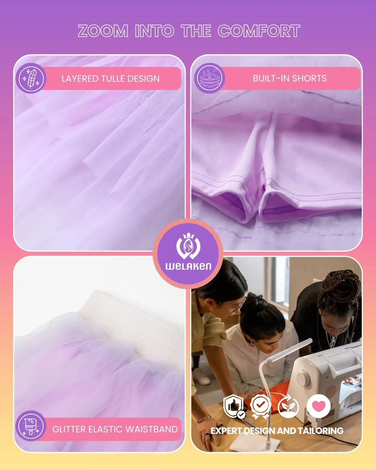 Girls Layered Tutu Skirts Elastic Waist Tulle High-Low Skorts Dance Party Outfits