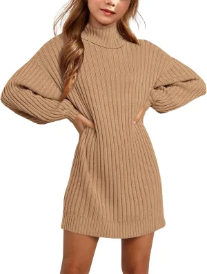 Girls Oversized Sweater Dress Turtleneck Batwing Sleeve Winter Long Kids Casual Sweaters for Girls Dresses