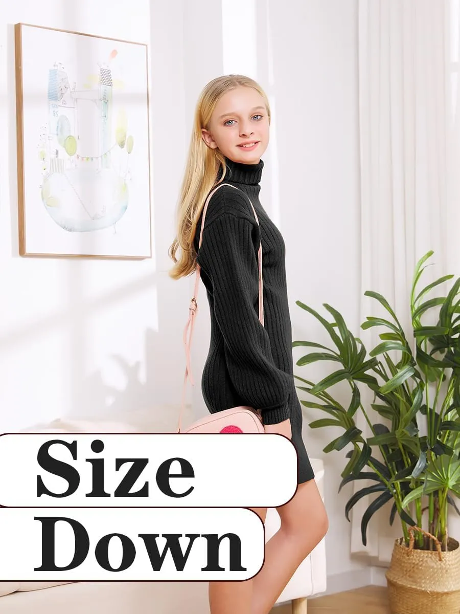 Girls Oversized Sweater Dress Turtleneck Batwing Sleeve Winter Long Kids Casual Sweaters for Girls Dresses