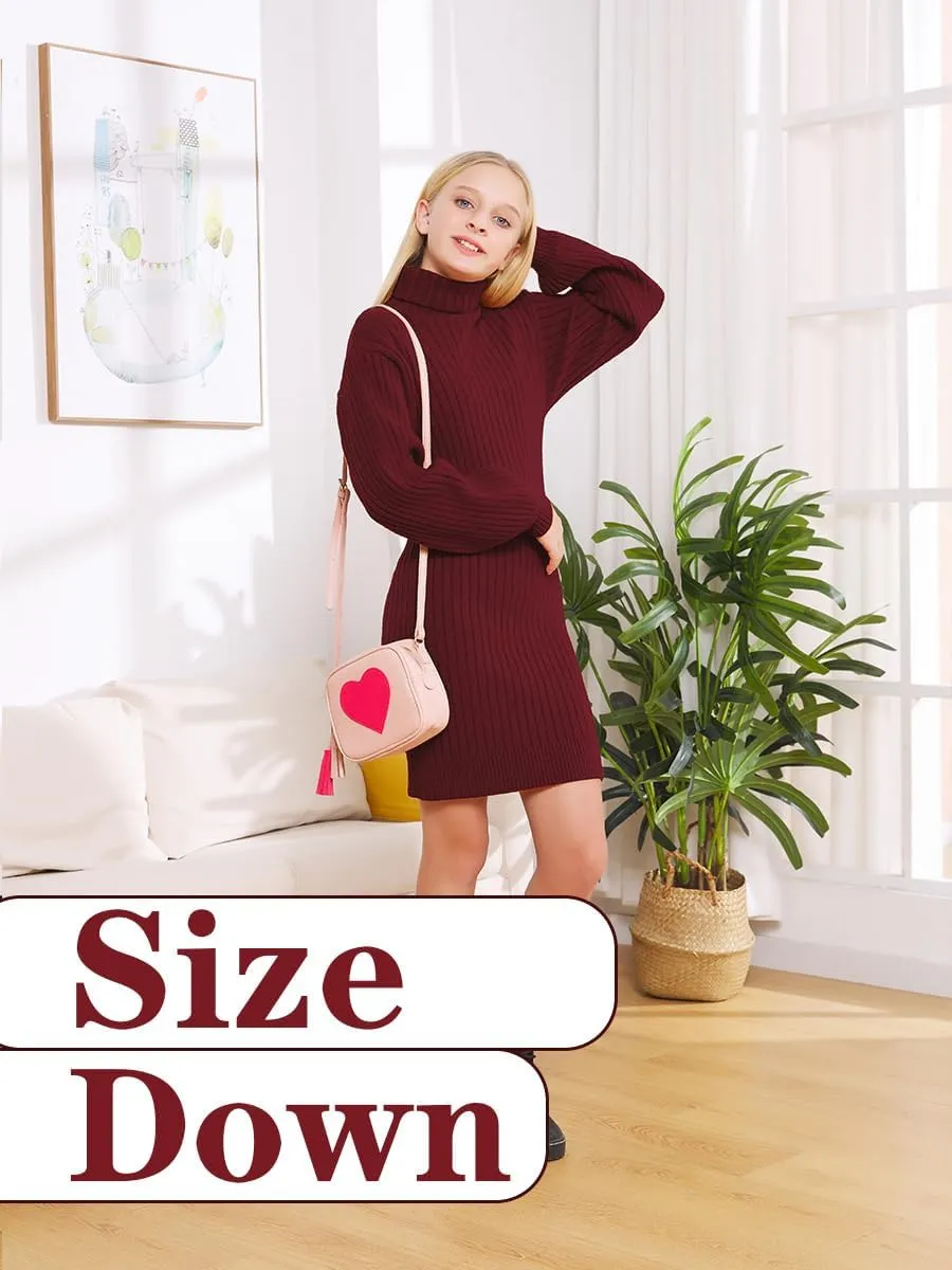 Girls Oversized Sweater Dress Turtleneck Batwing Sleeve Winter Long Kids Casual Sweaters for Girls Dresses
