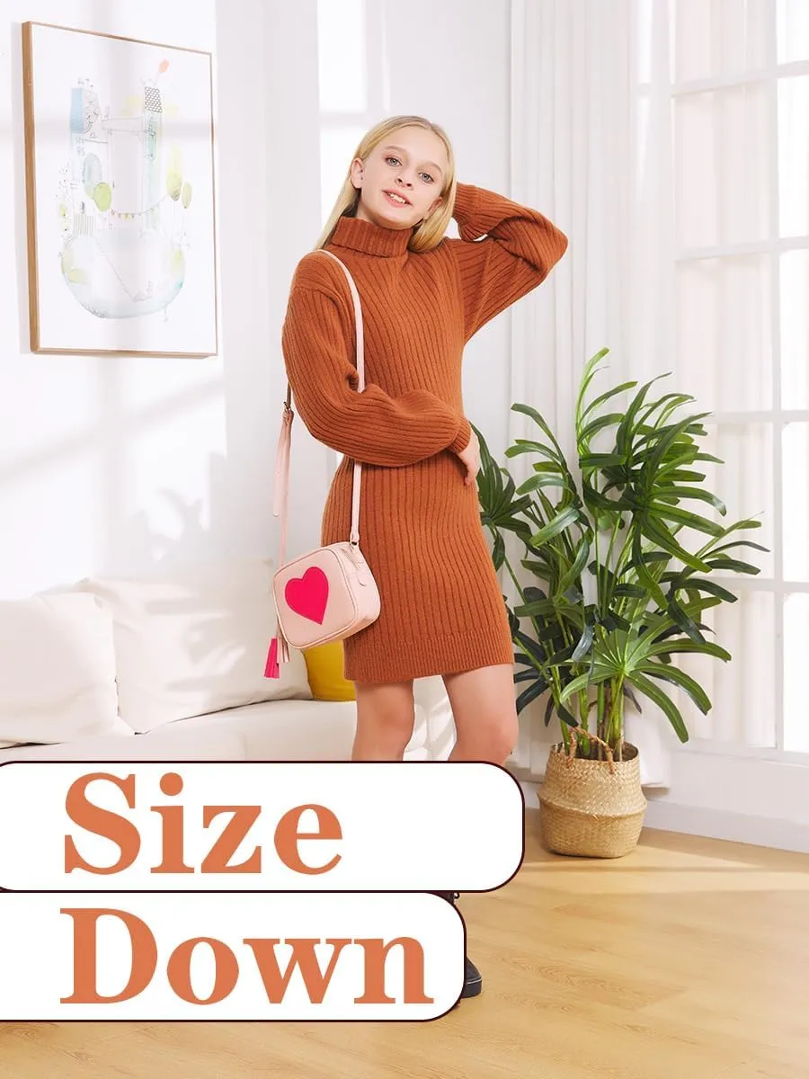 Girls Oversized Sweater Dress Turtleneck Batwing Sleeve Winter Long Kids Casual Sweaters for Girls Dresses