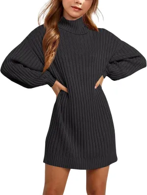 Girls Oversized Sweater Dress Turtleneck Batwing Sleeve Winter Long Kids Casual Sweaters for Girls Dresses