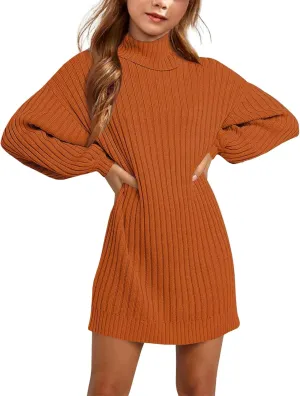 Girls Oversized Sweater Dress Turtleneck Batwing Sleeve Winter Long Kids Casual Sweaters for Girls Dresses