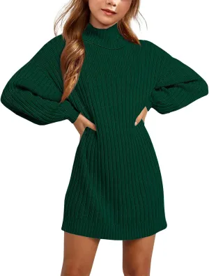 Girls Oversized Sweater Dress Turtleneck Batwing Sleeve Winter Long Kids Casual Sweaters for Girls Dresses
