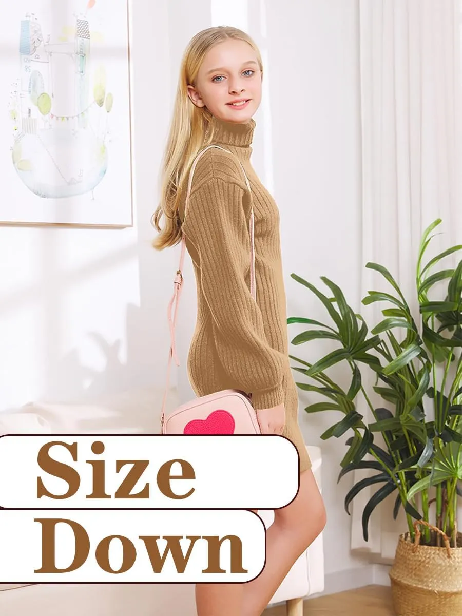 Girls Oversized Sweater Dress Turtleneck Batwing Sleeve Winter Long Kids Casual Sweaters for Girls Dresses