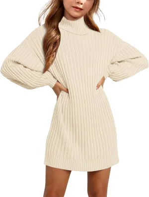 Girls Oversized Sweater Dress Turtleneck Batwing Sleeve Winter Long Kids Casual Sweaters for Girls Dresses