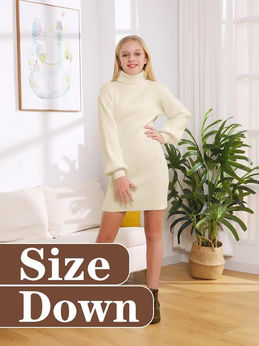Girls Oversized Sweater Dress Turtleneck Batwing Sleeve Winter Long Kids Casual Sweaters for Girls Dresses