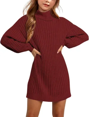 Girls Oversized Sweater Dress Turtleneck Batwing Sleeve Winter Long Kids Casual Sweaters for Girls Dresses