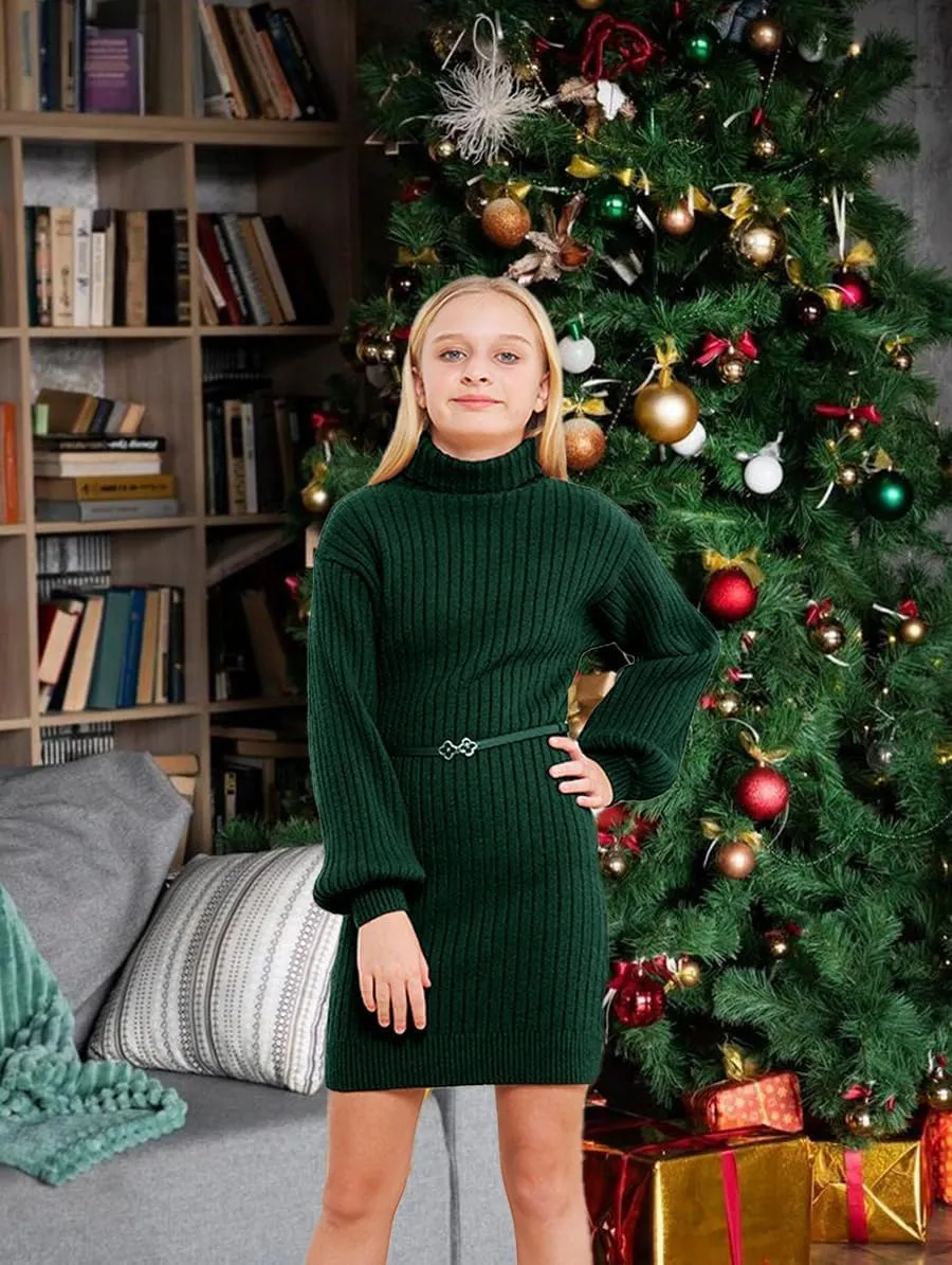 Girls Oversized Sweater Dress Turtleneck Batwing Sleeve Winter Long Kids Casual Sweaters for Girls Dresses