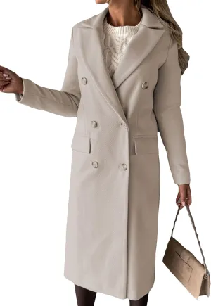 GORIFE Women's Double Breasted Long Coats Lapel Collar Winter Pea Coat Trench Slim Fit Jackets Coat Outwear