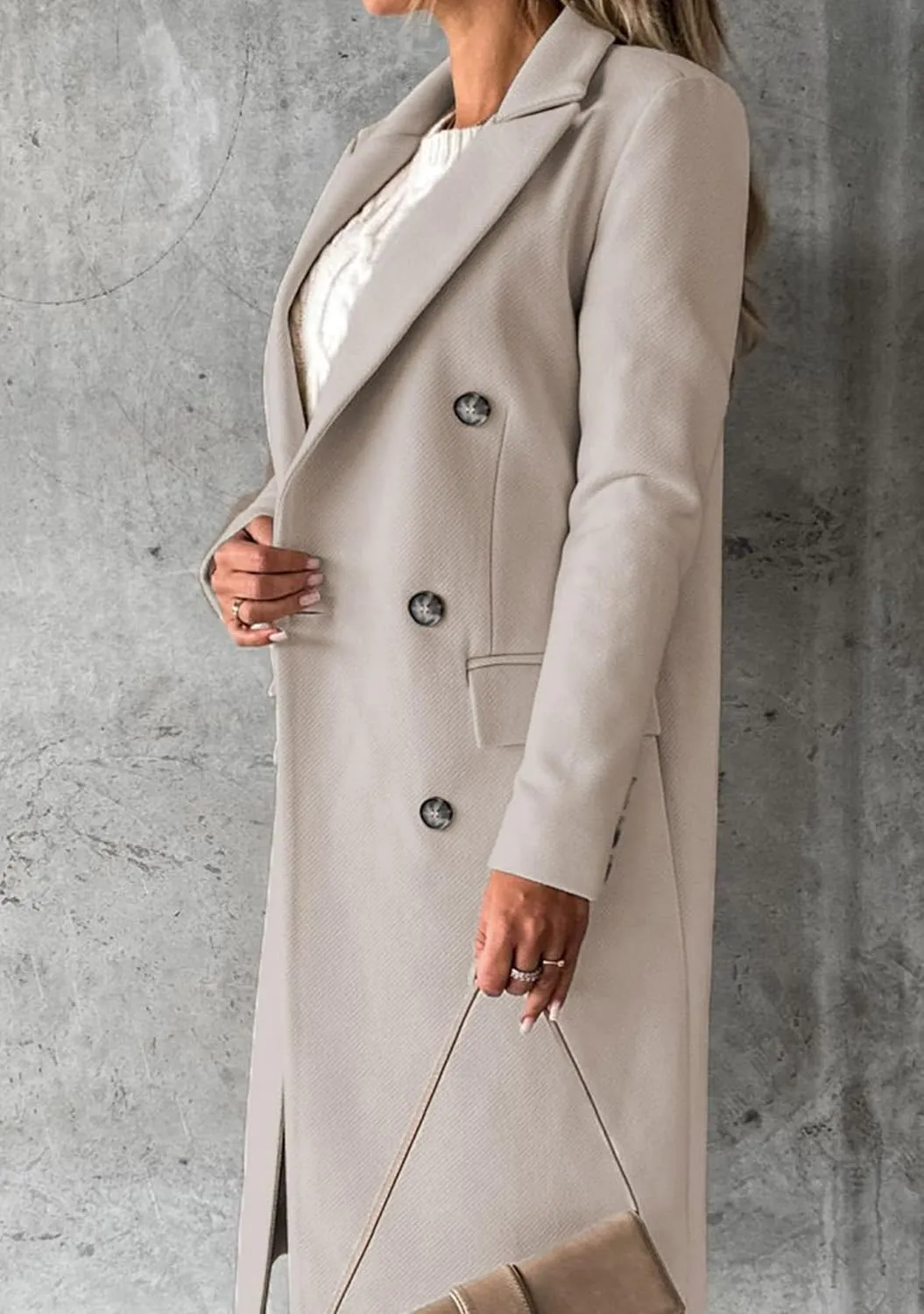 GORIFE Women's Double Breasted Long Coats Lapel Collar Winter Pea Coat Trench Slim Fit Jackets Coat Outwear