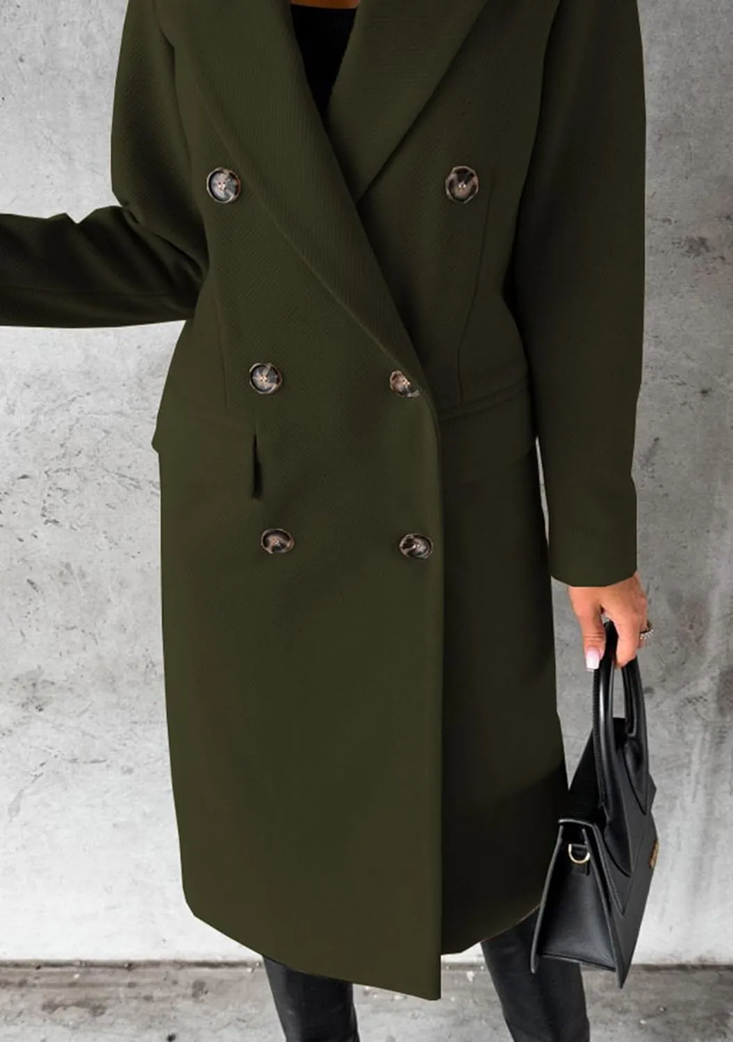 GORIFE Women's Double Breasted Long Coats Lapel Collar Winter Pea Coat Trench Slim Fit Jackets Coat Outwear