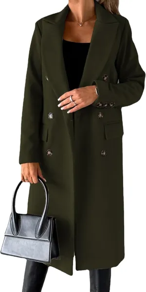 GORIFE Women's Double Breasted Long Coats Lapel Collar Winter Pea Coat Trench Slim Fit Jackets Coat Outwear