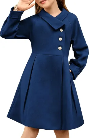 GRACE KARIN Girls Dress Coat Kids Wool Lapel Long Button Jackets Fall Winter Outerwear Peacoat with Pockets 5-12Y