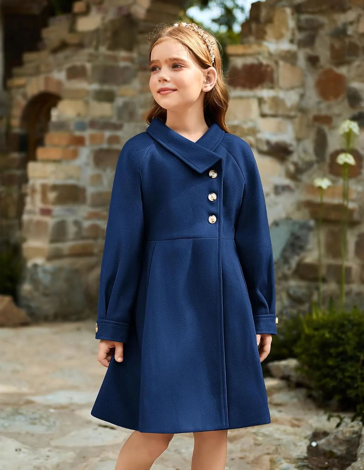 GRACE KARIN Girls Dress Coat Kids Wool Lapel Long Button Jackets Fall Winter Outerwear Peacoat with Pockets 5-12Y