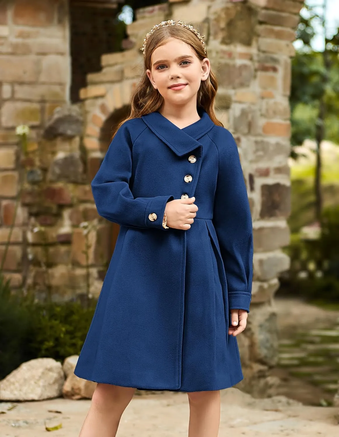 GRACE KARIN Girls Dress Coat Kids Wool Lapel Long Button Jackets Fall Winter Outerwear Peacoat with Pockets 5-12Y