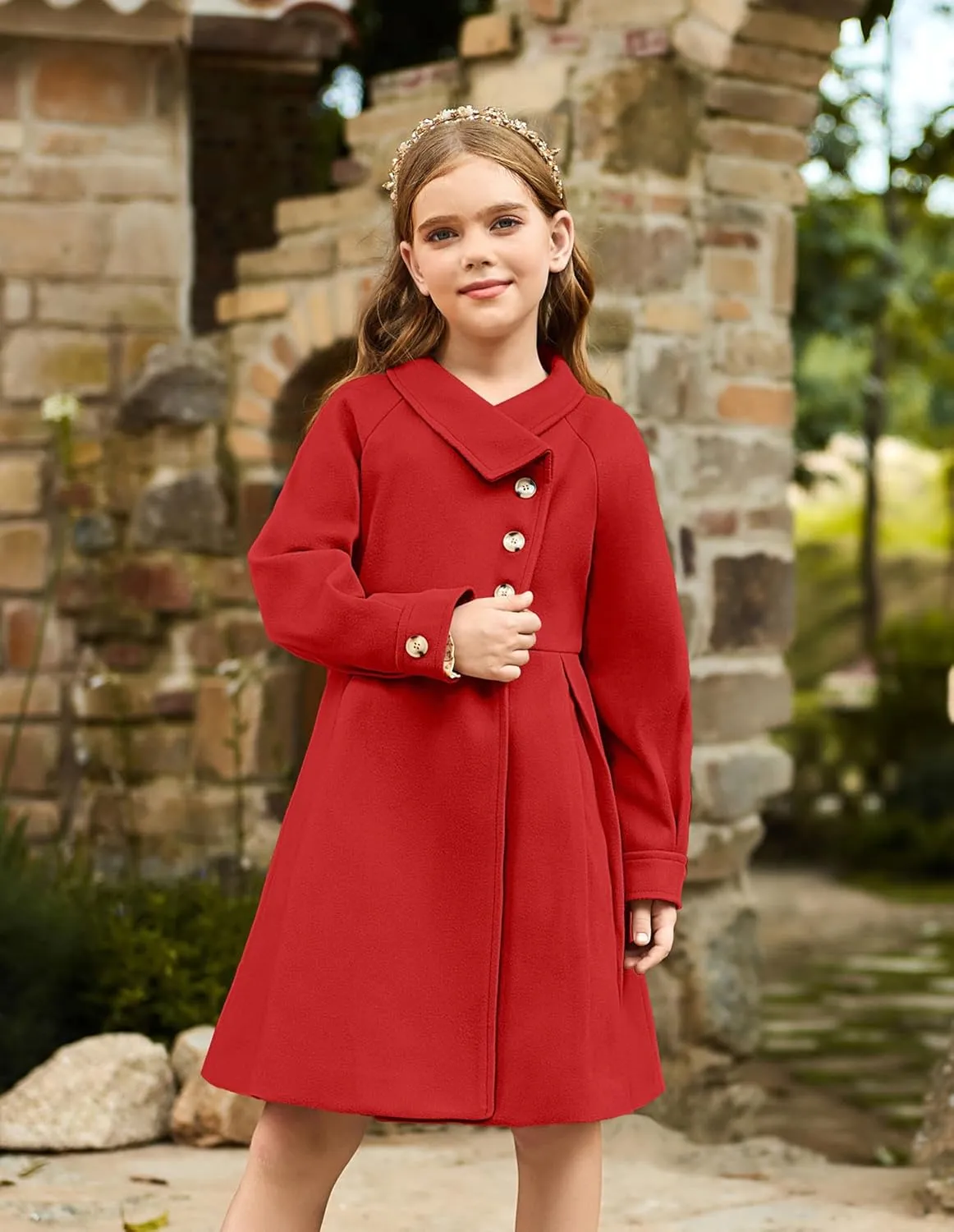 GRACE KARIN Girls Dress Coat Kids Wool Lapel Long Button Jackets Fall Winter Outerwear Peacoat with Pockets 5-12Y
