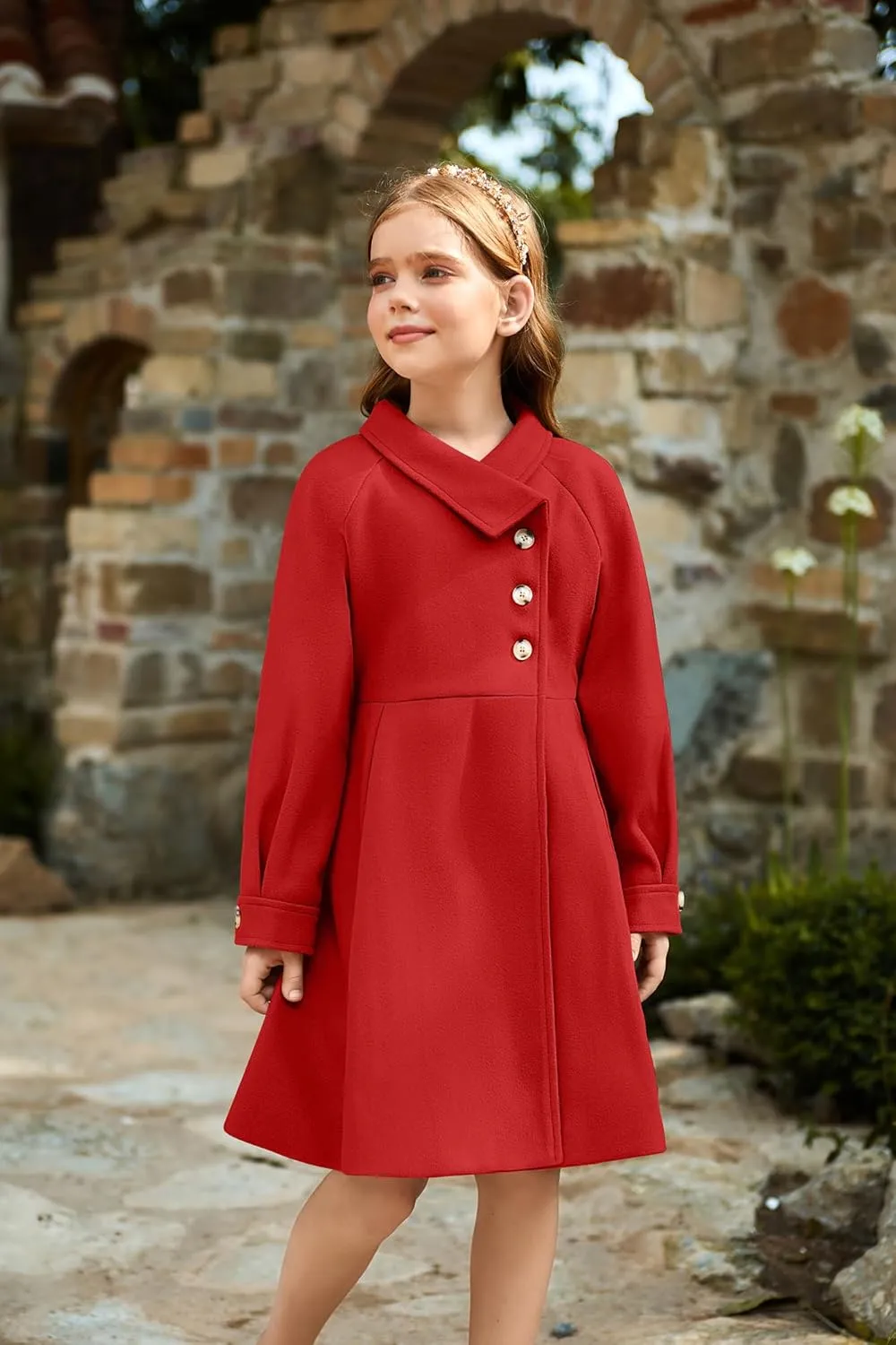 GRACE KARIN Girls Dress Coat Kids Wool Lapel Long Button Jackets Fall Winter Outerwear Peacoat with Pockets 5-12Y