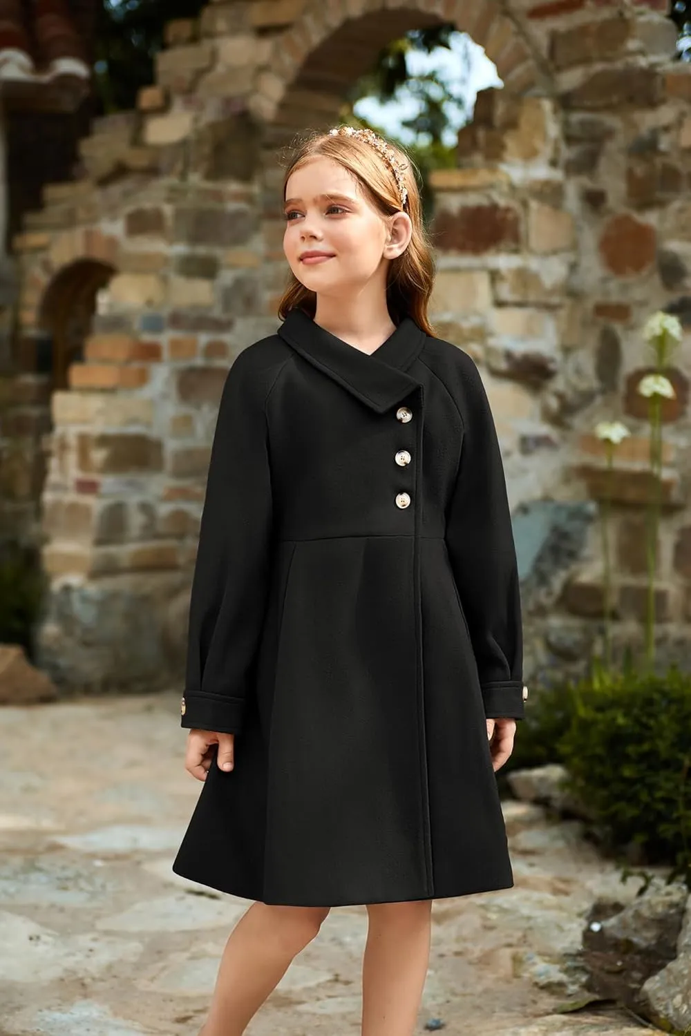 GRACE KARIN Girls Dress Coat Kids Wool Lapel Long Button Jackets Fall Winter Outerwear Peacoat with Pockets 5-12Y