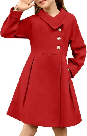 GRACE KARIN Girls Dress Coat Kids Wool Lapel Long Button Jackets Fall Winter Outerwear Peacoat with Pockets 5-12Y