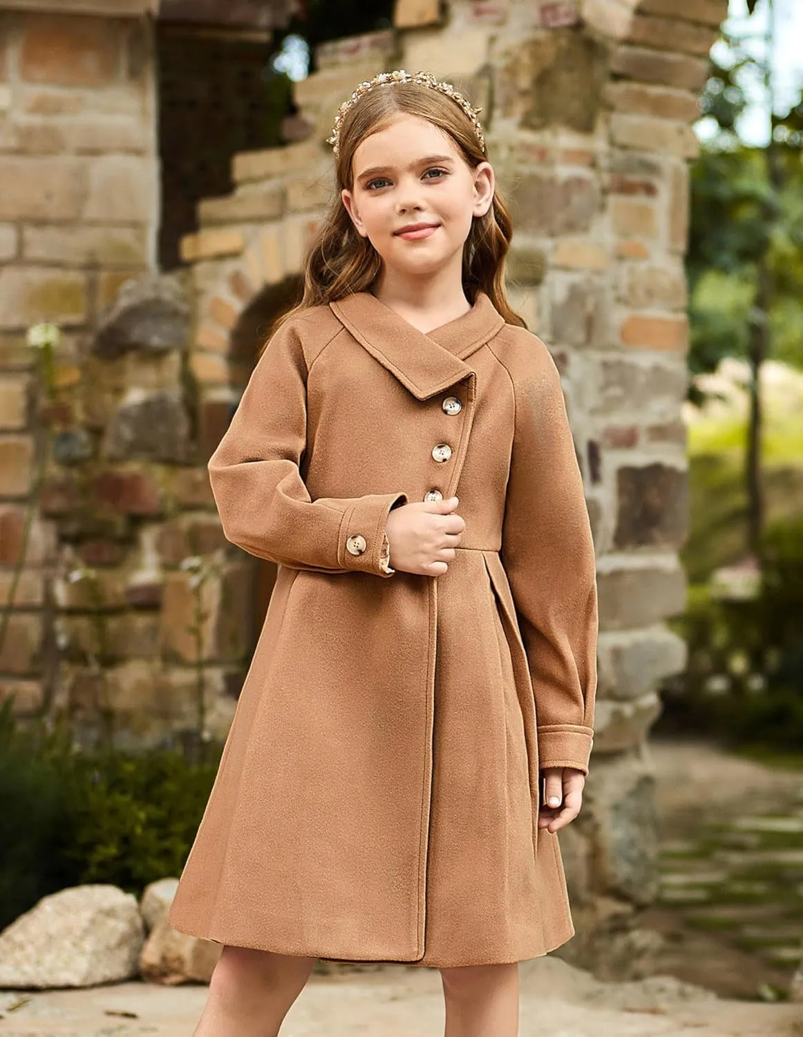 GRACE KARIN Girls Dress Coat Kids Wool Lapel Long Button Jackets Fall Winter Outerwear Peacoat with Pockets 5-12Y