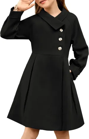 GRACE KARIN Girls Dress Coat Kids Wool Lapel Long Button Jackets Fall Winter Outerwear Peacoat with Pockets 5-12Y