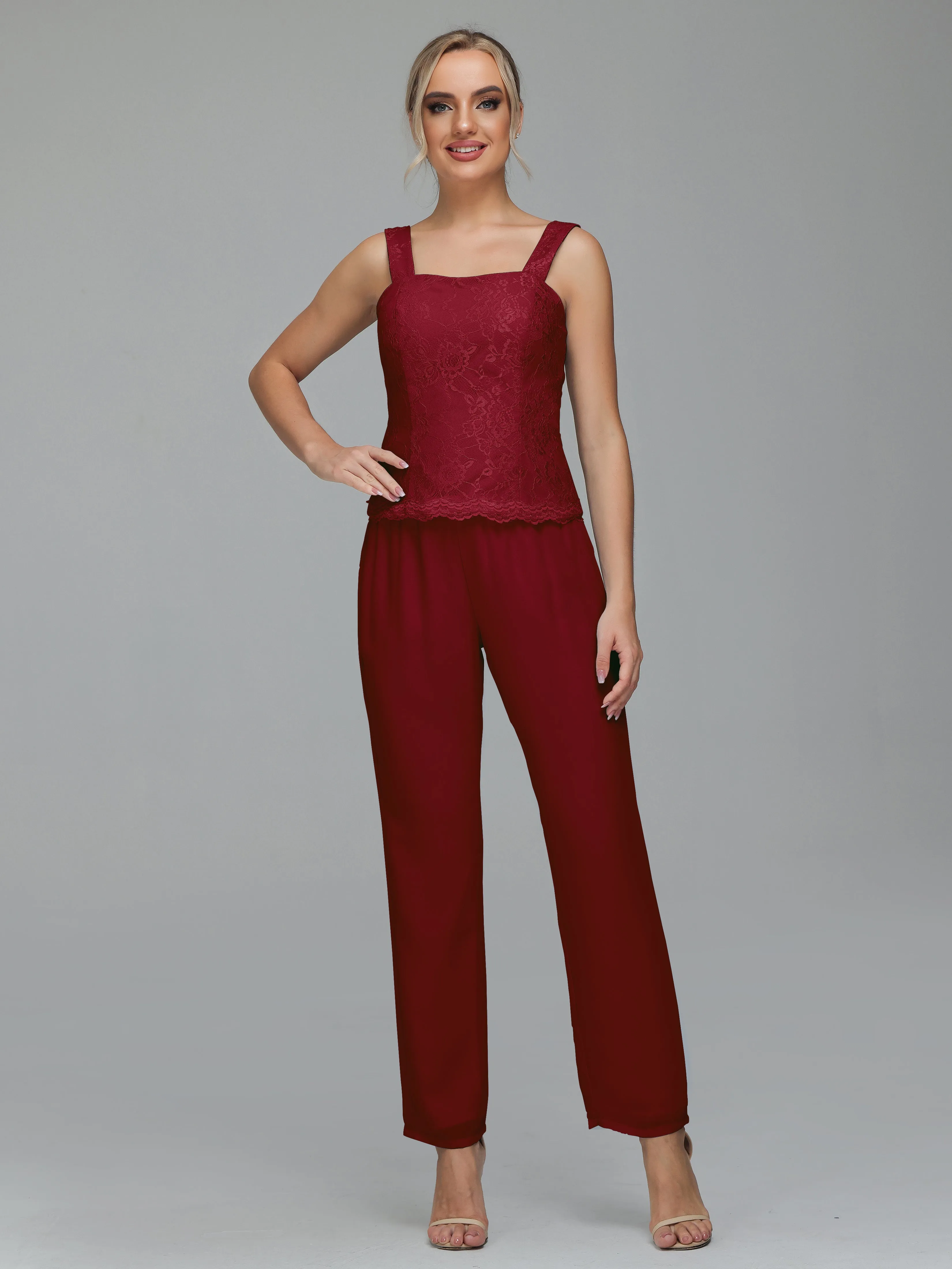 Graceful 3 Pieces Lace Chiffon Mother of Bride Dress Pant Suits