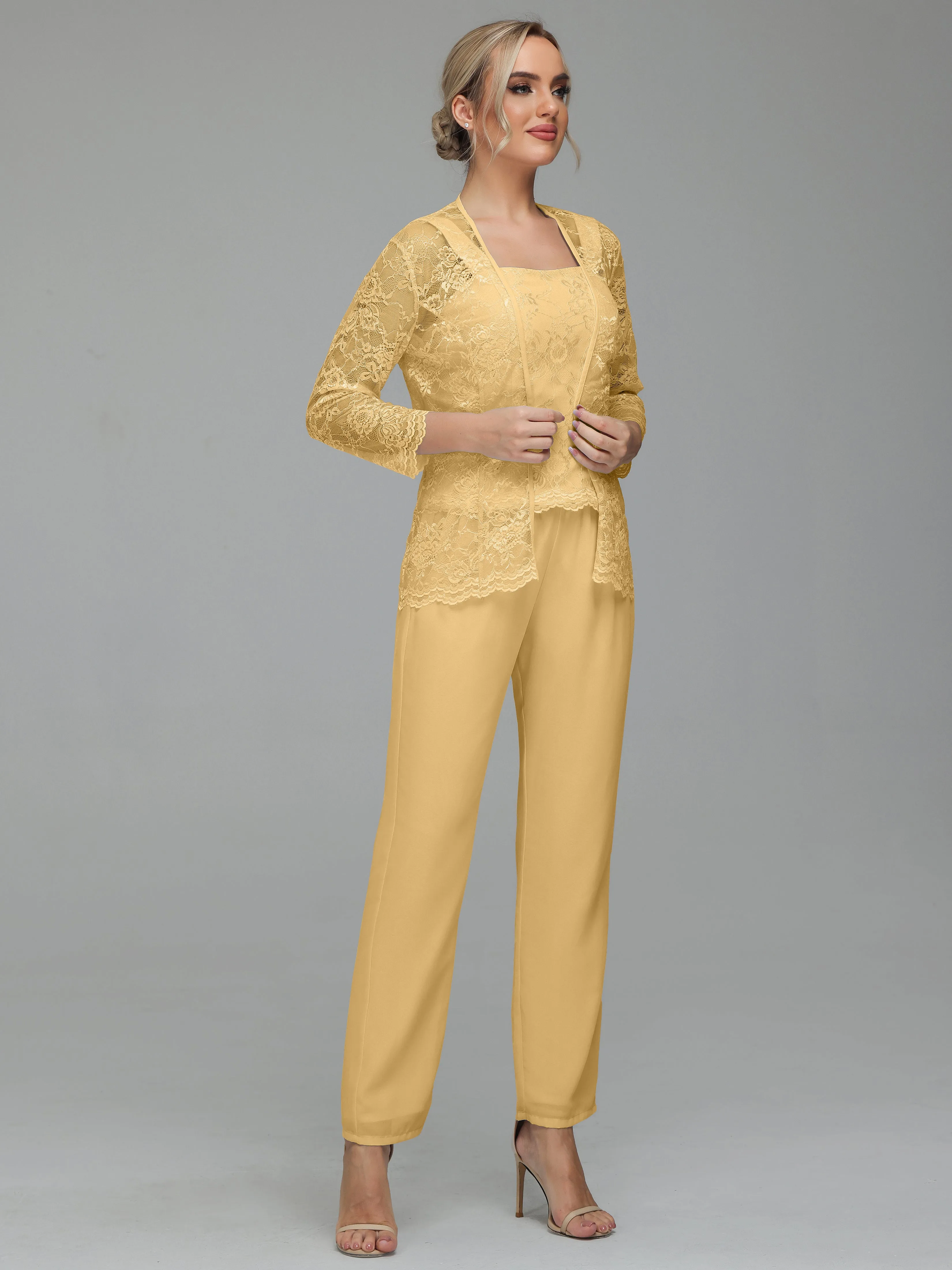 Graceful 3 Pieces Lace Chiffon Mother of Bride Dress Pant Suits
