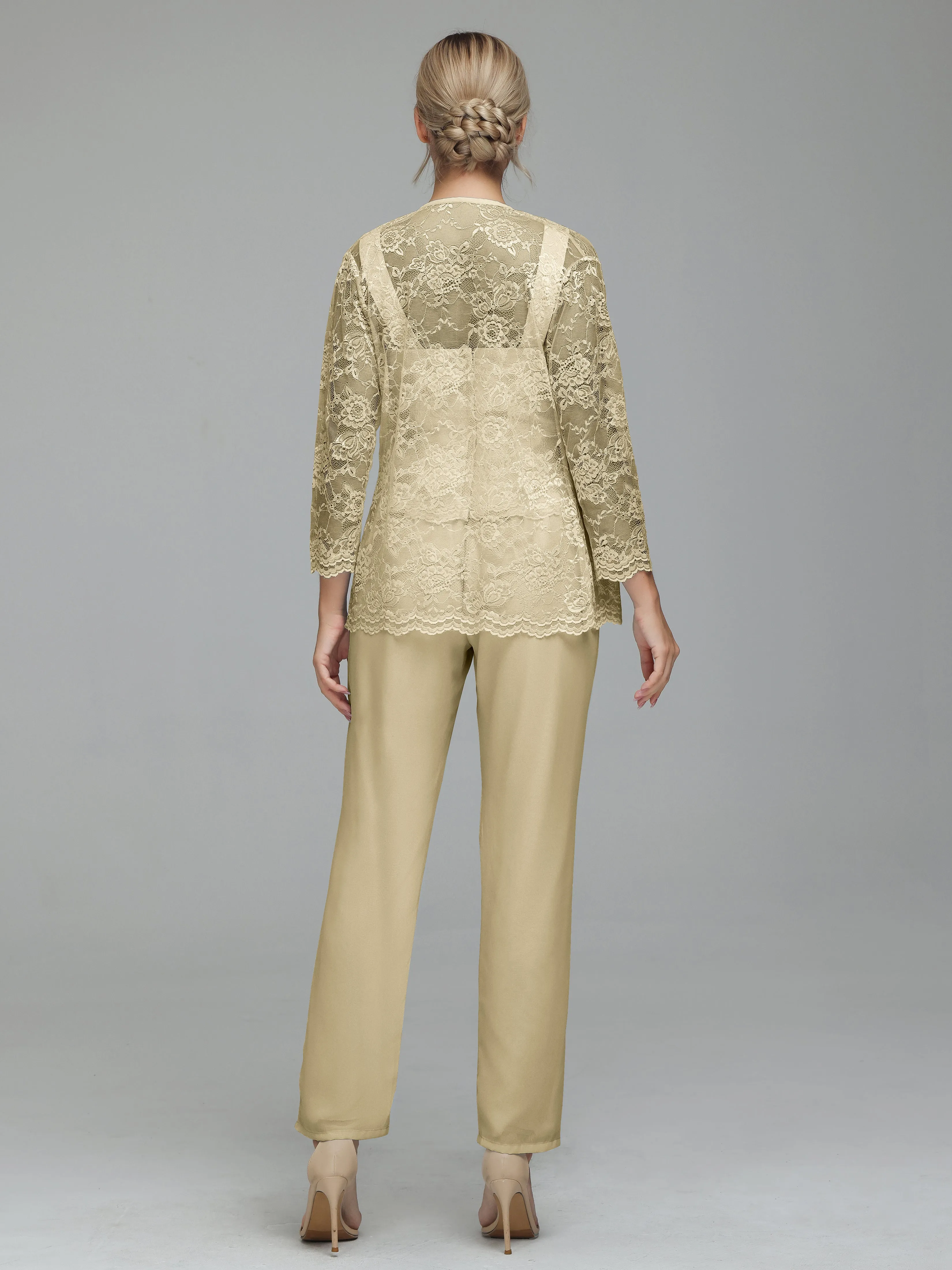 Graceful 3 Pieces Lace Chiffon Mother of Bride Dress Pant Suits