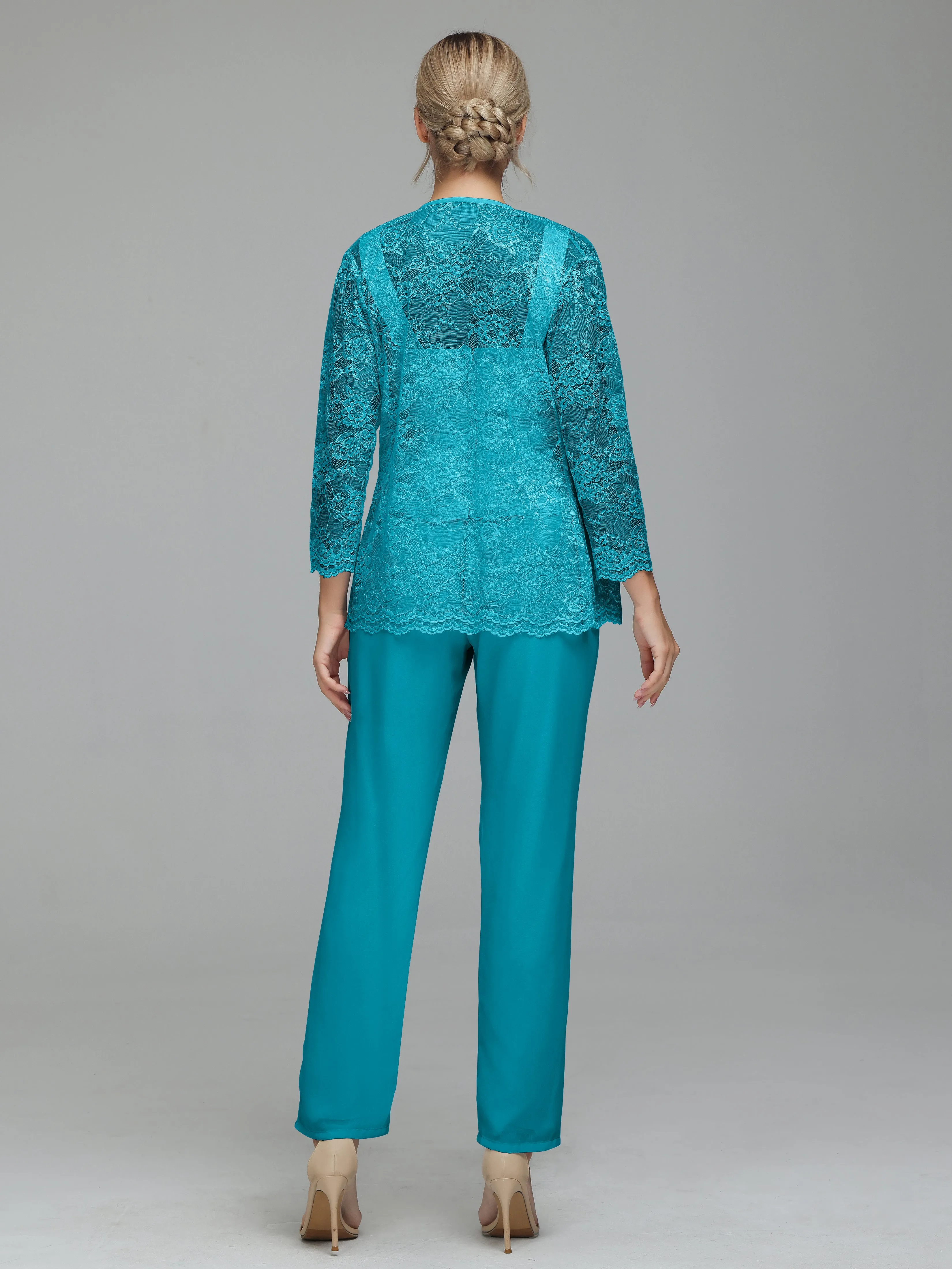 Graceful 3 Pieces Lace Chiffon Mother of Bride Dress Pant Suits