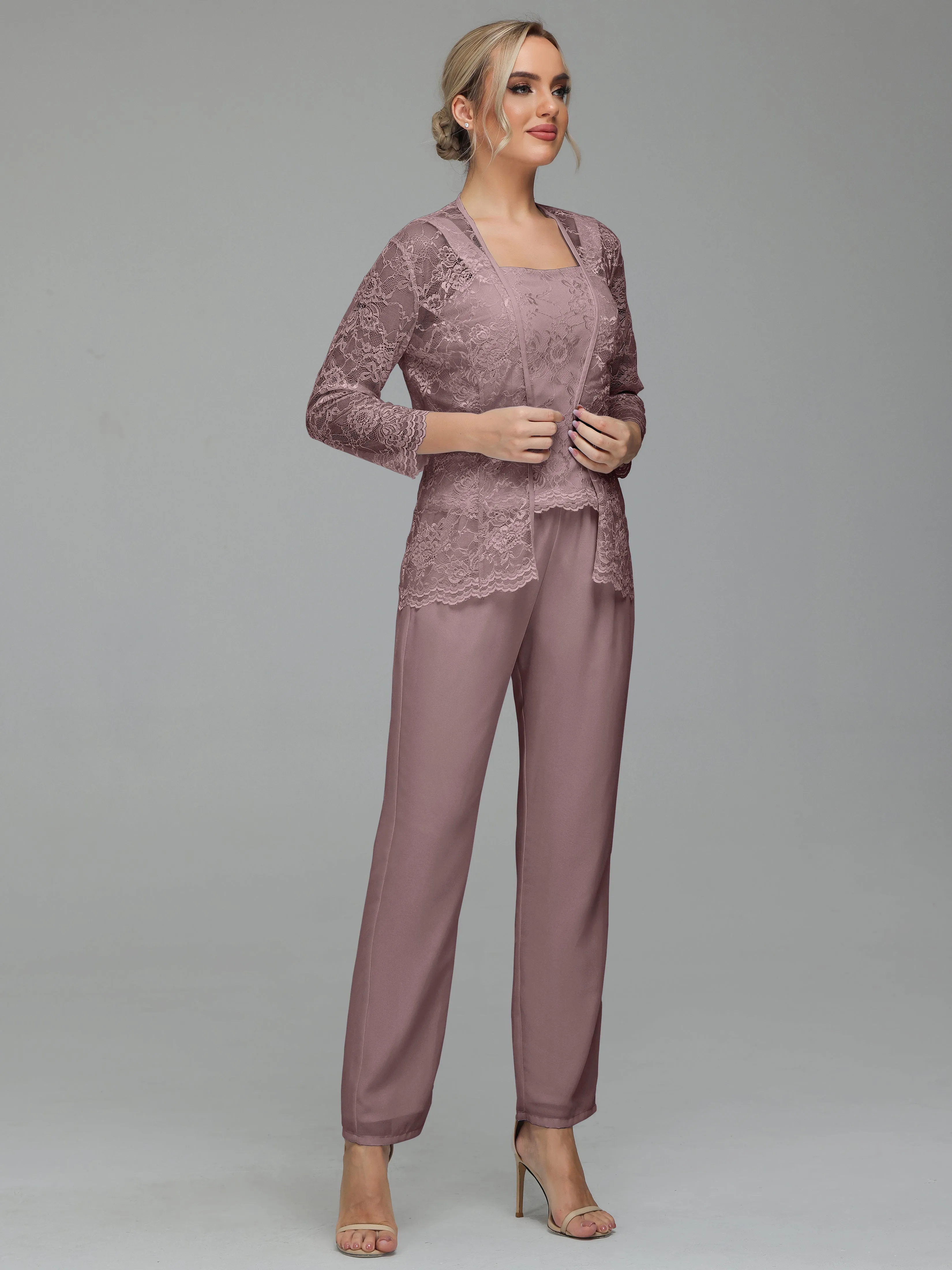 Graceful 3 Pieces Lace Chiffon Mother of Bride Dress Pant Suits