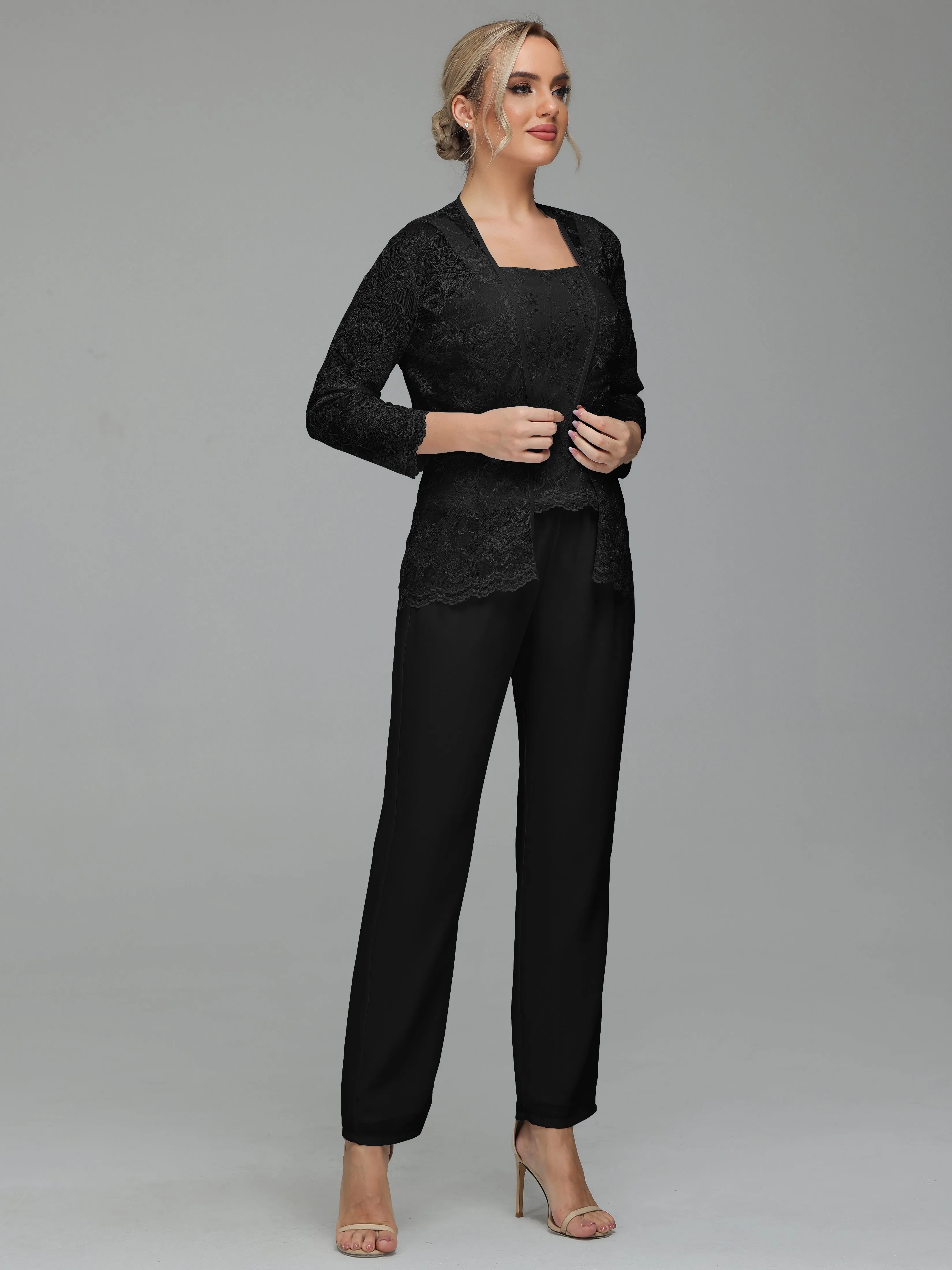 Graceful 3 Pieces Lace Chiffon Mother of Bride Dress Pant Suits