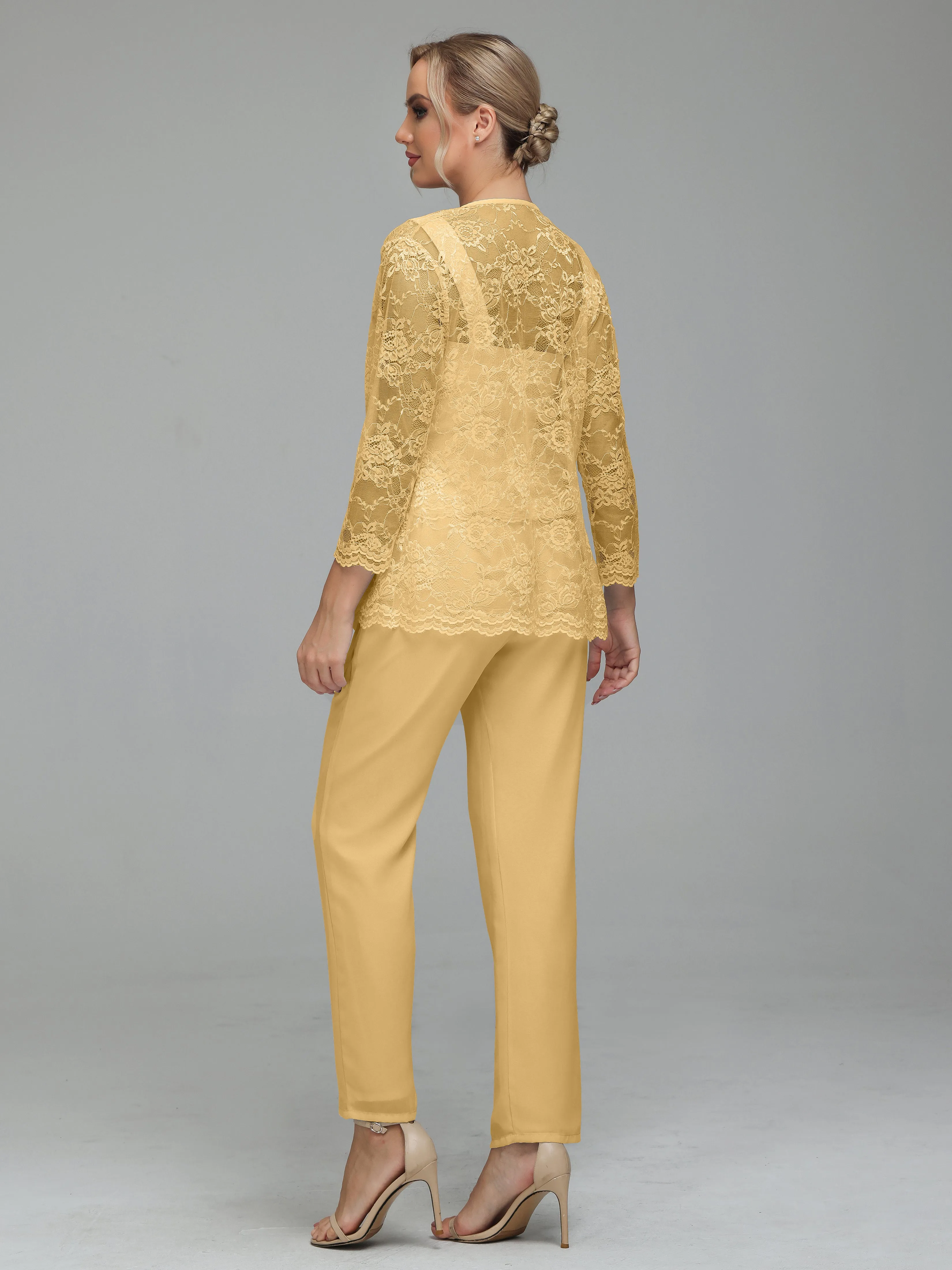 Graceful 3 Pieces Lace Chiffon Mother of Bride Dress Pant Suits