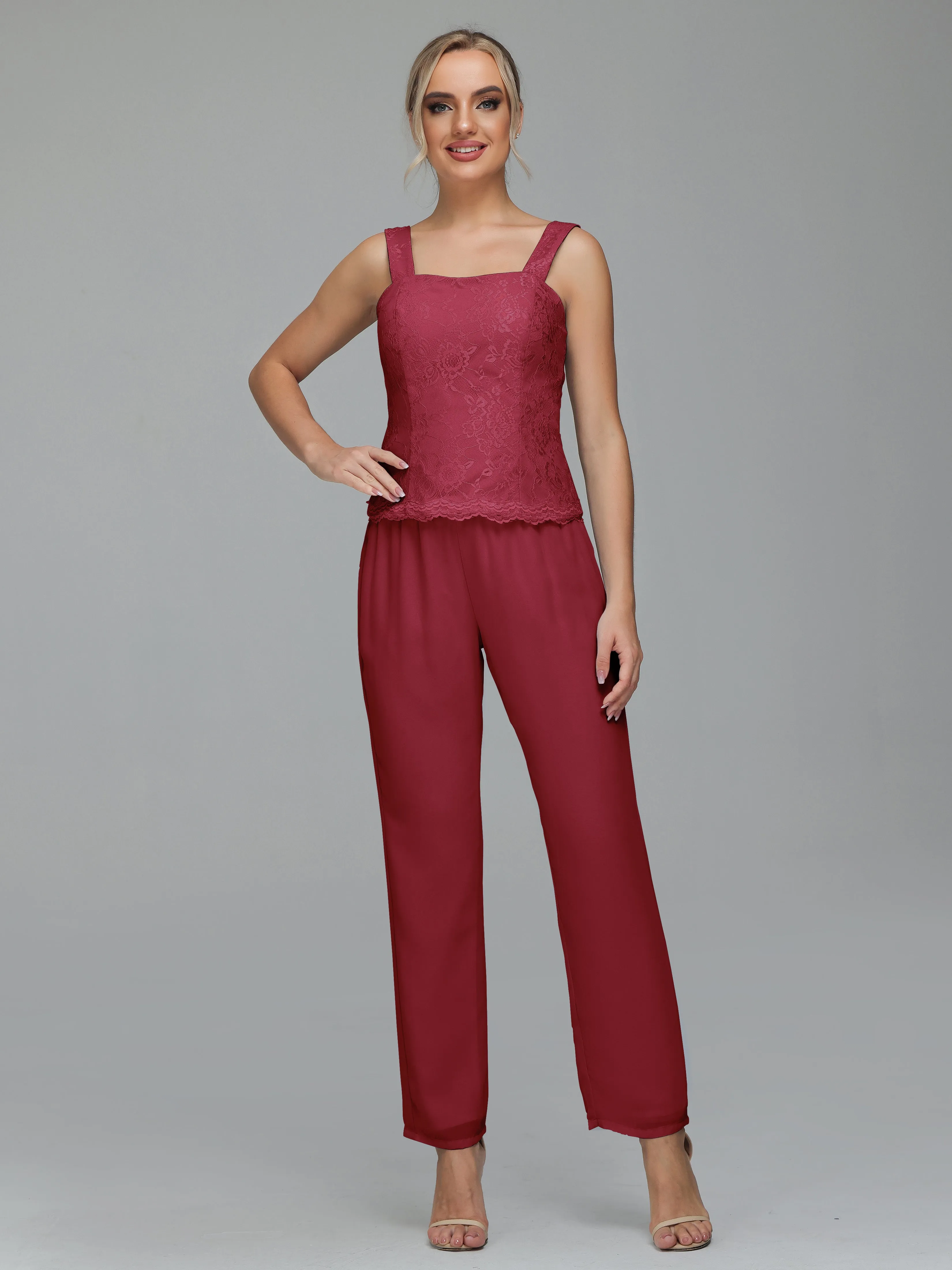 Graceful 3 Pieces Lace Chiffon Mother of Bride Dress Pant Suits