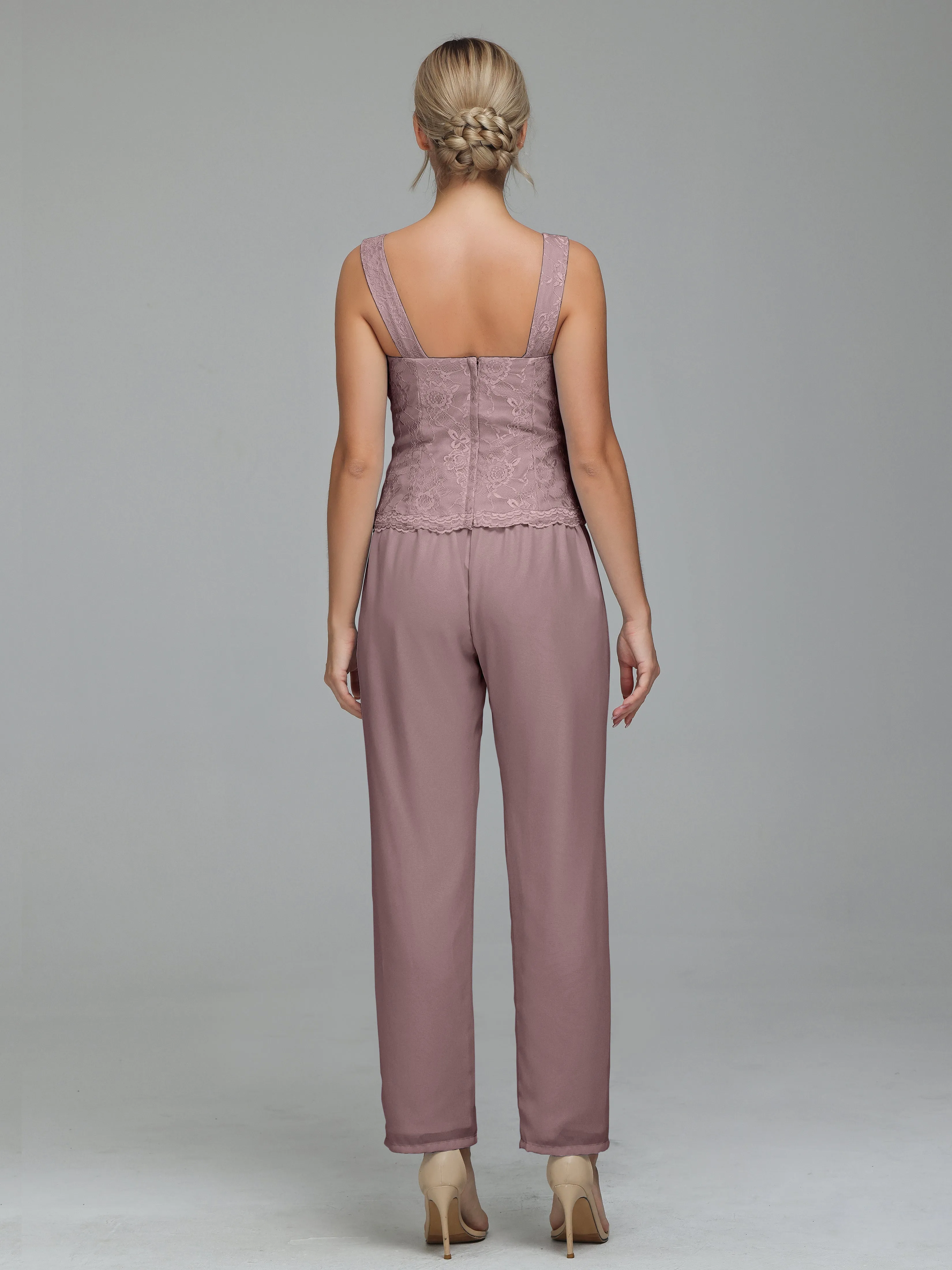 Graceful 3 Pieces Lace Chiffon Mother of Bride Dress Pant Suits