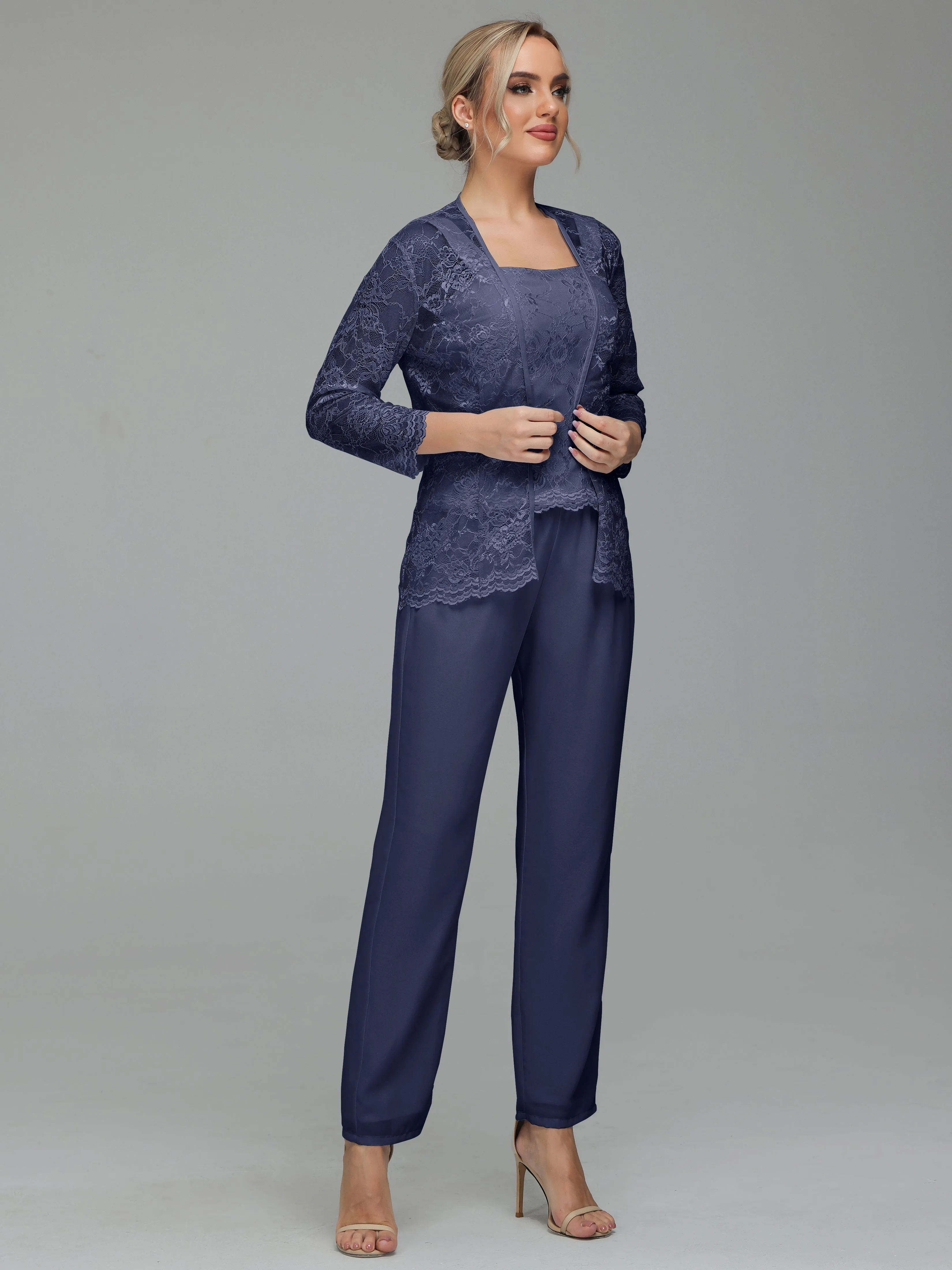 Graceful 3 Pieces Lace Chiffon Mother of Bride Dress Pant Suits