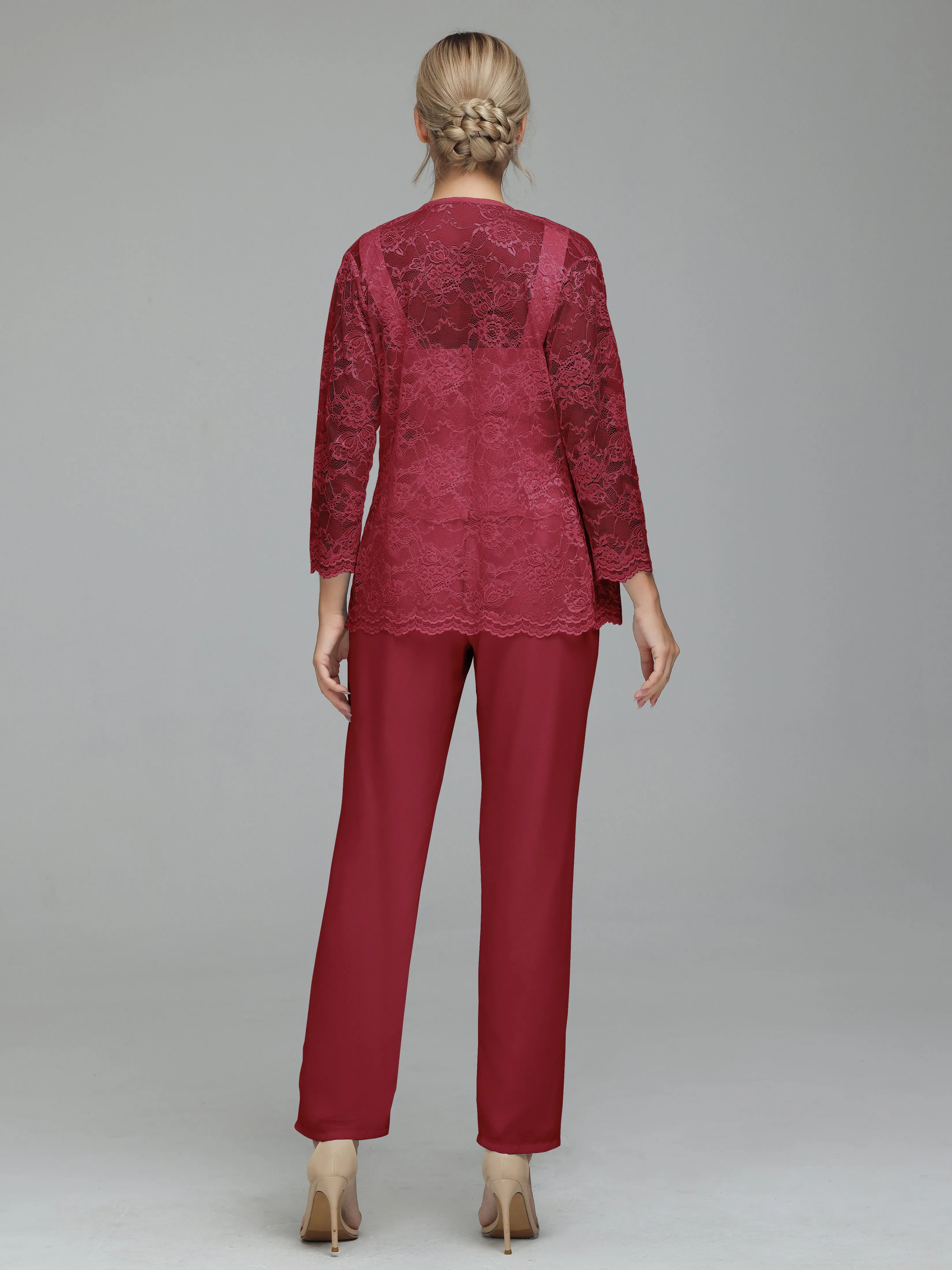 Graceful 3 Pieces Lace Chiffon Mother of Bride Dress Pant Suits