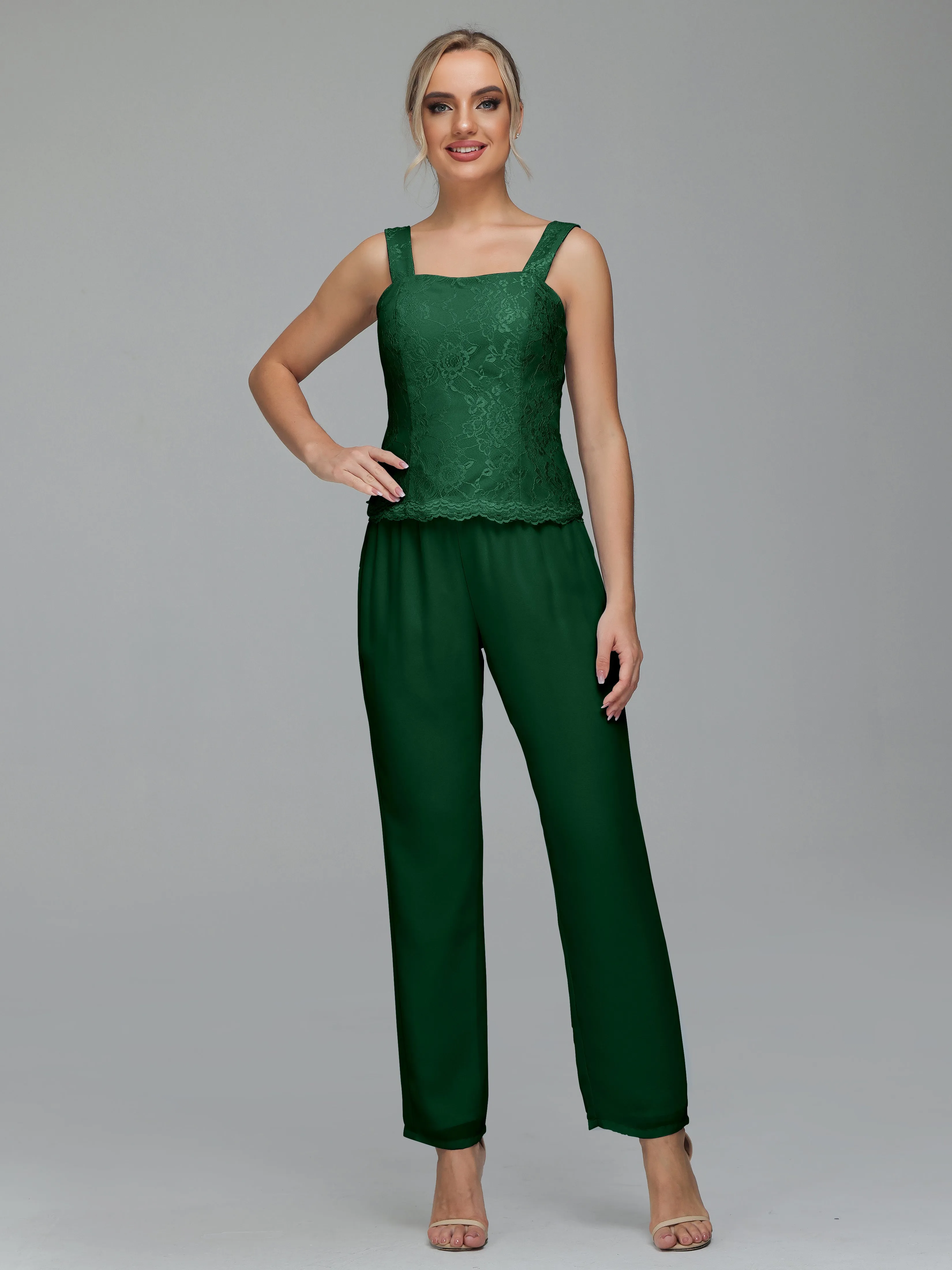 Graceful 3 Pieces Lace Chiffon Mother of Bride Dress Pant Suits