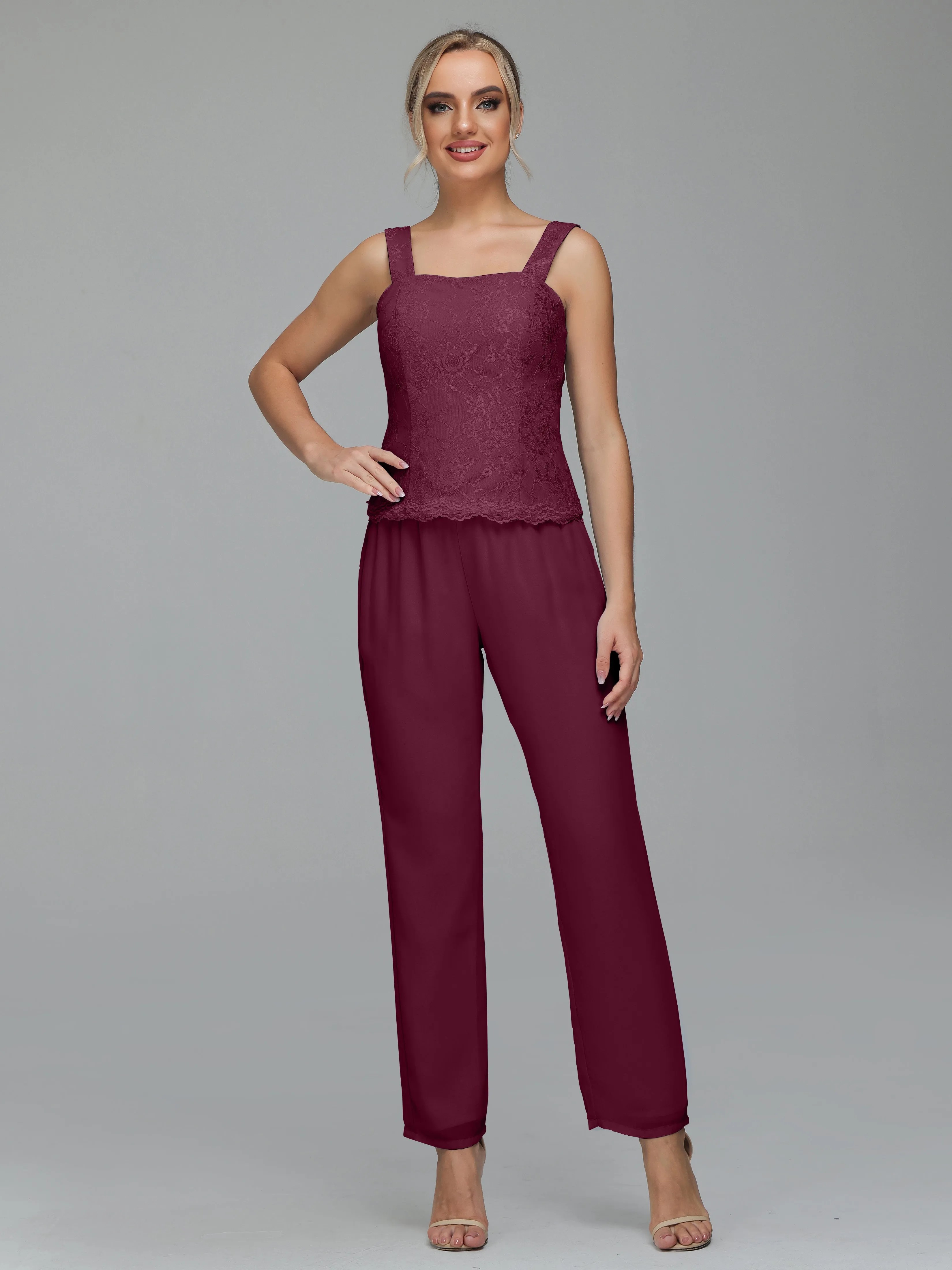 Graceful 3 Pieces Lace Chiffon Mother of Bride Dress Pant Suits