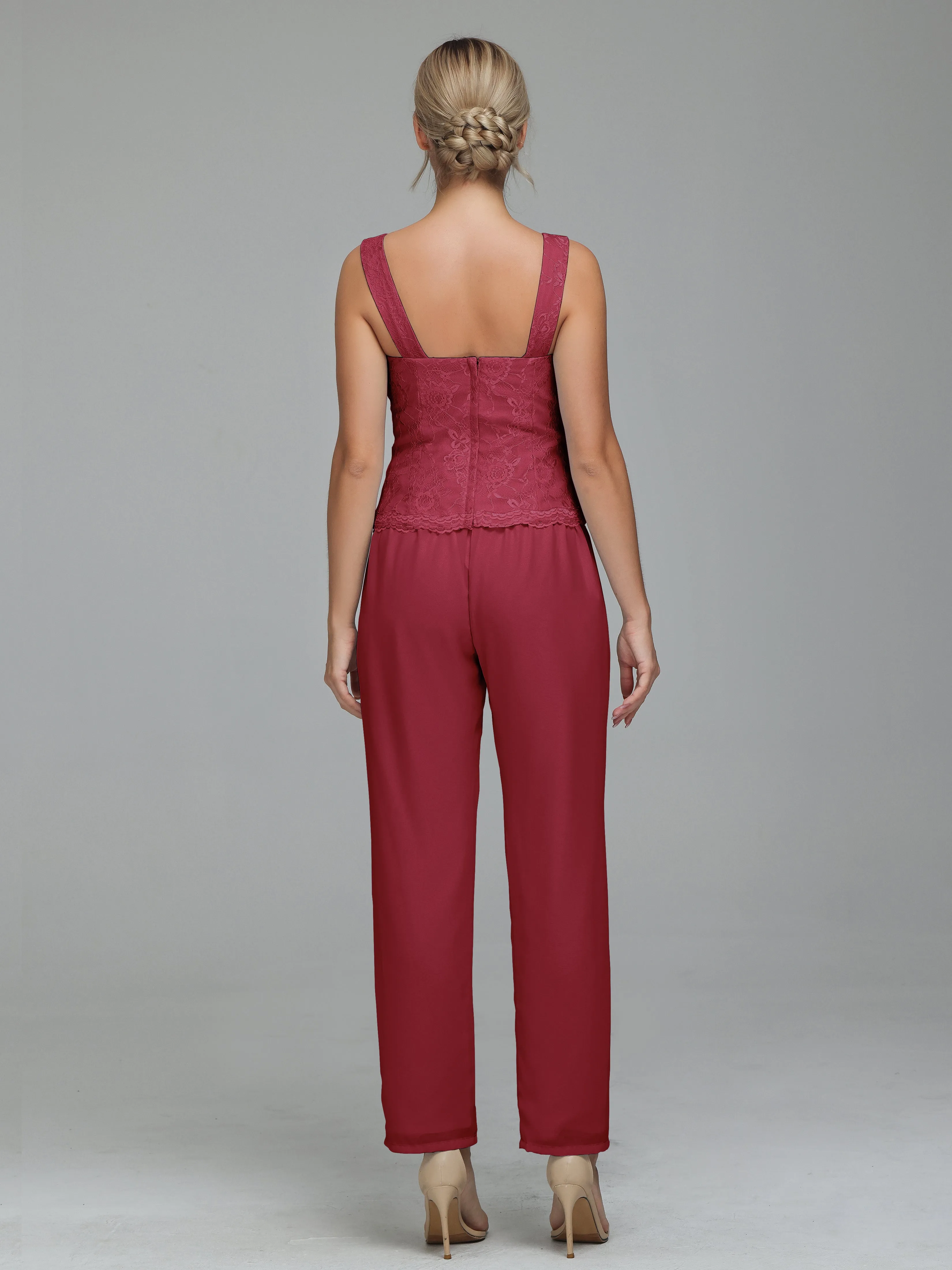 Graceful 3 Pieces Lace Chiffon Mother of Bride Dress Pant Suits