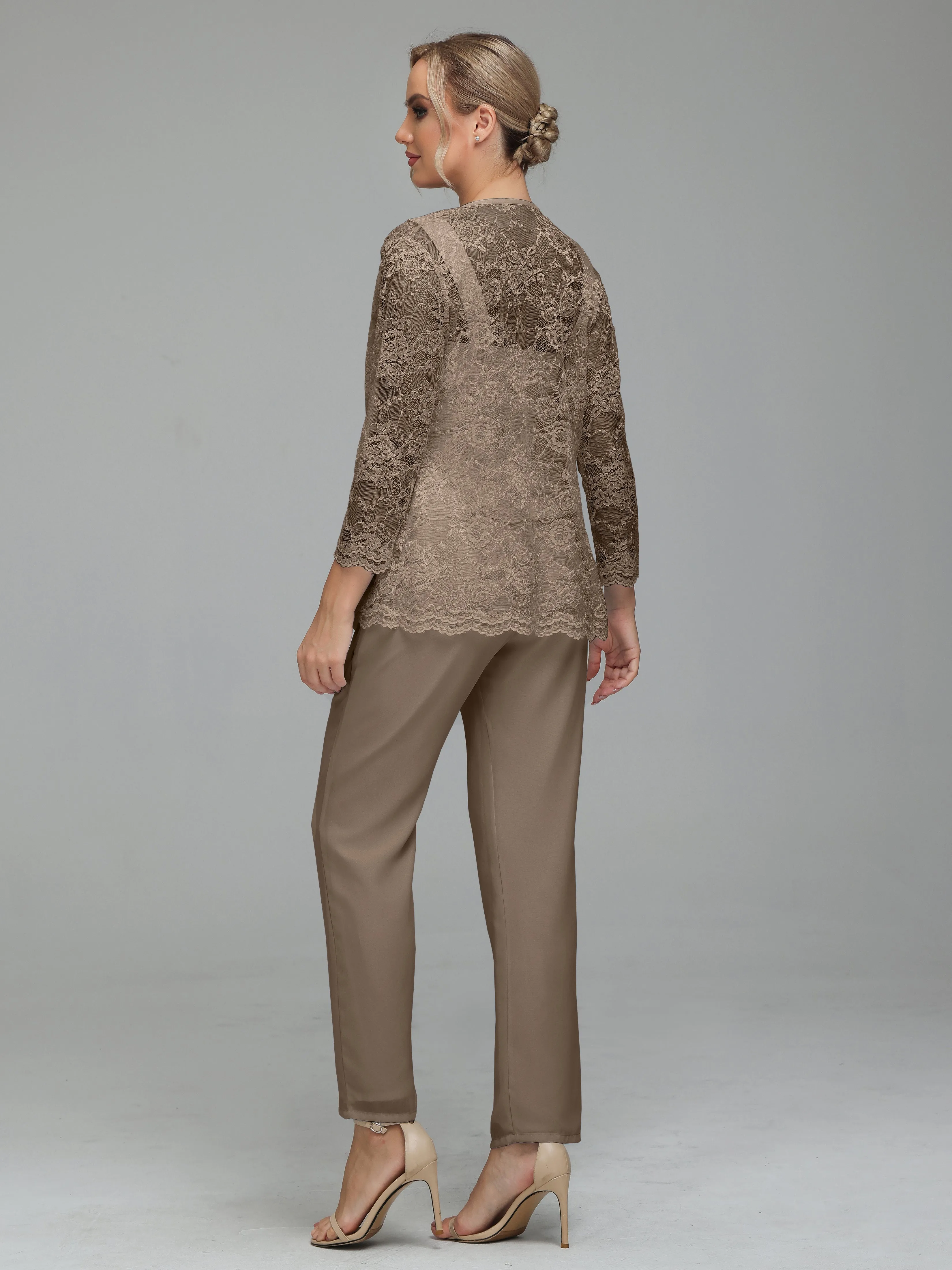 Graceful 3 Pieces Lace Chiffon Mother of Bride Dress Pant Suits
