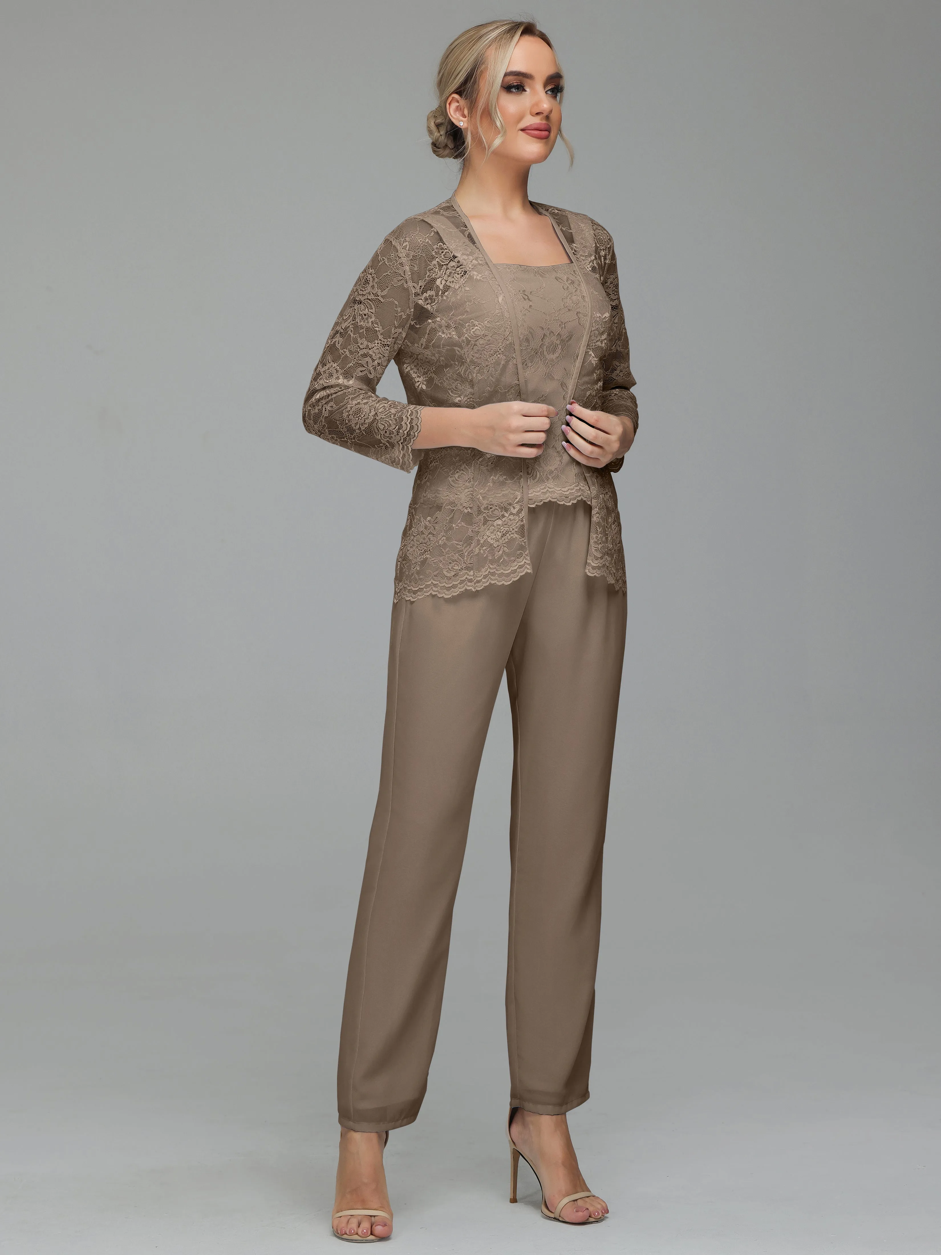 Graceful 3 Pieces Lace Chiffon Mother of Bride Dress Pant Suits
