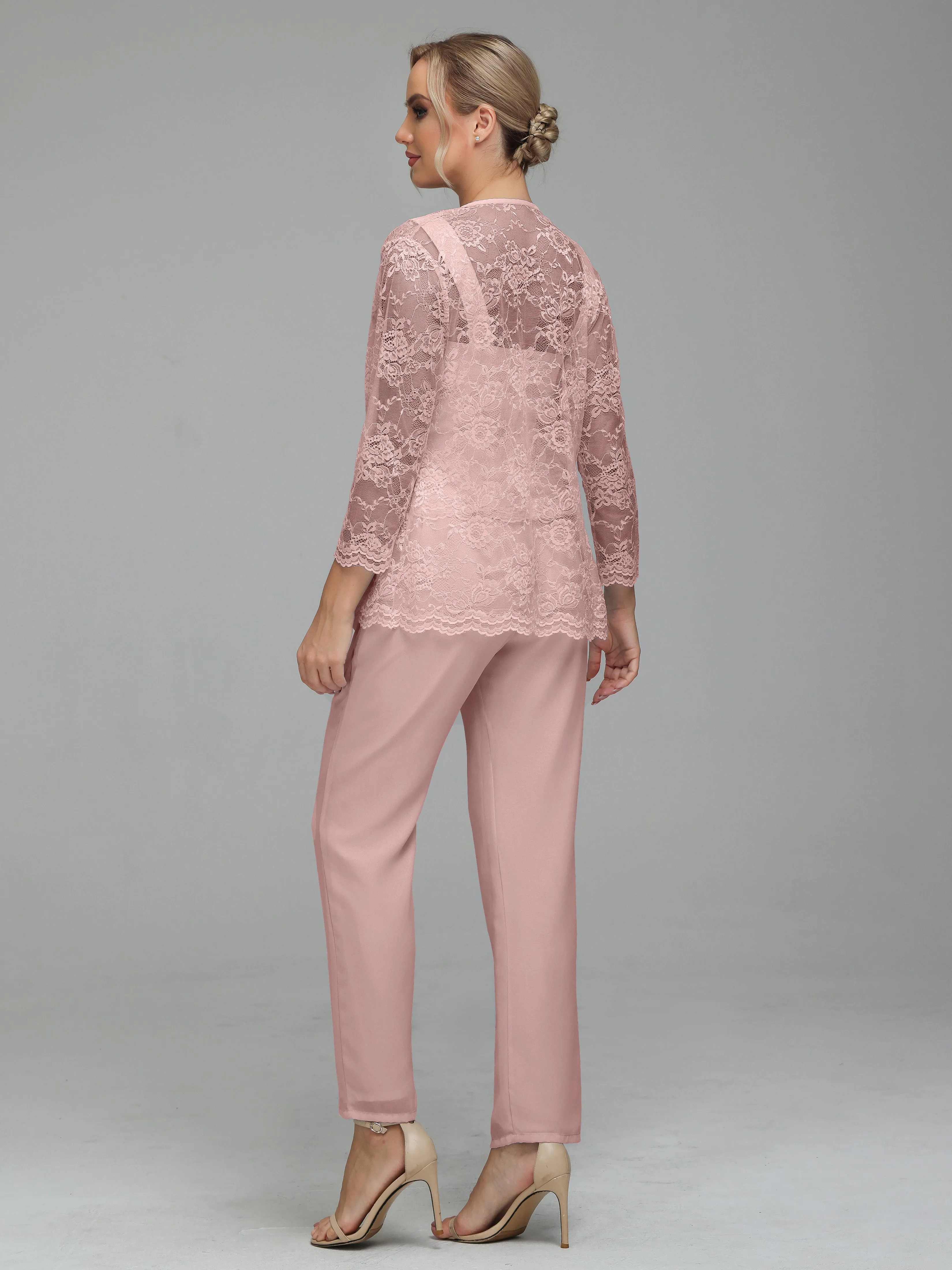 Graceful 3 Pieces Lace Chiffon Mother of Bride Dress Pant Suits
